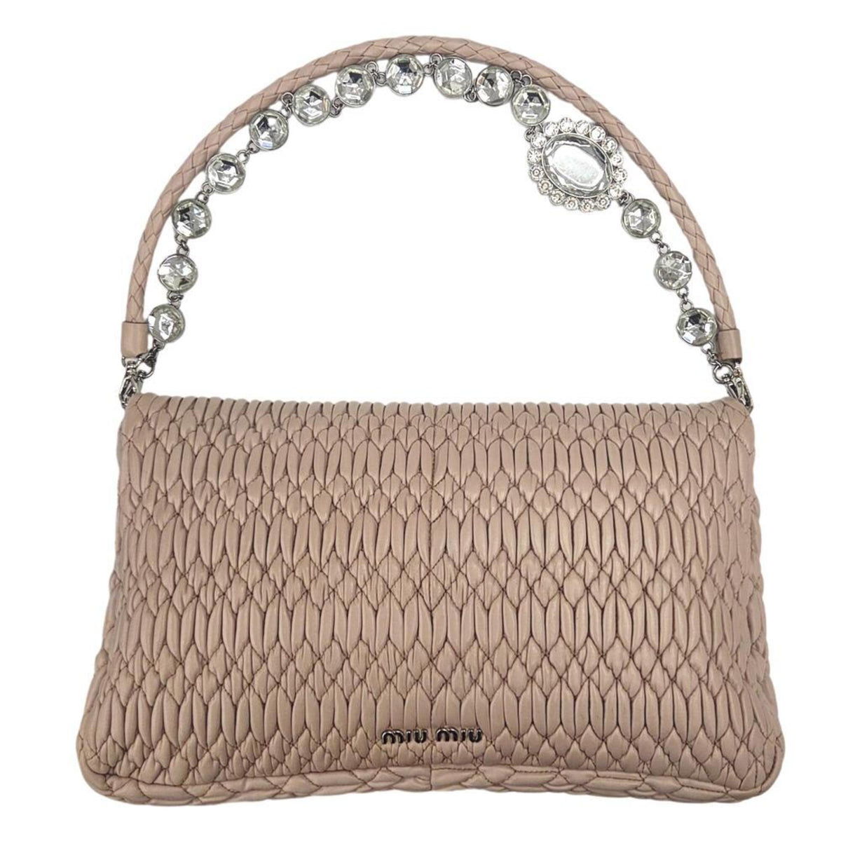 Miu Miu Matelasse Pink Beige Leather Shoulder Bag (Pre-Owned)