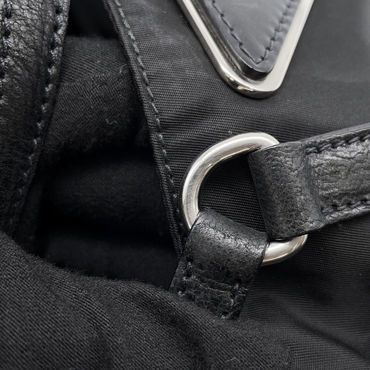 Prada Black Nylon Leather Handbag Tote Bag (Pre-Owned)