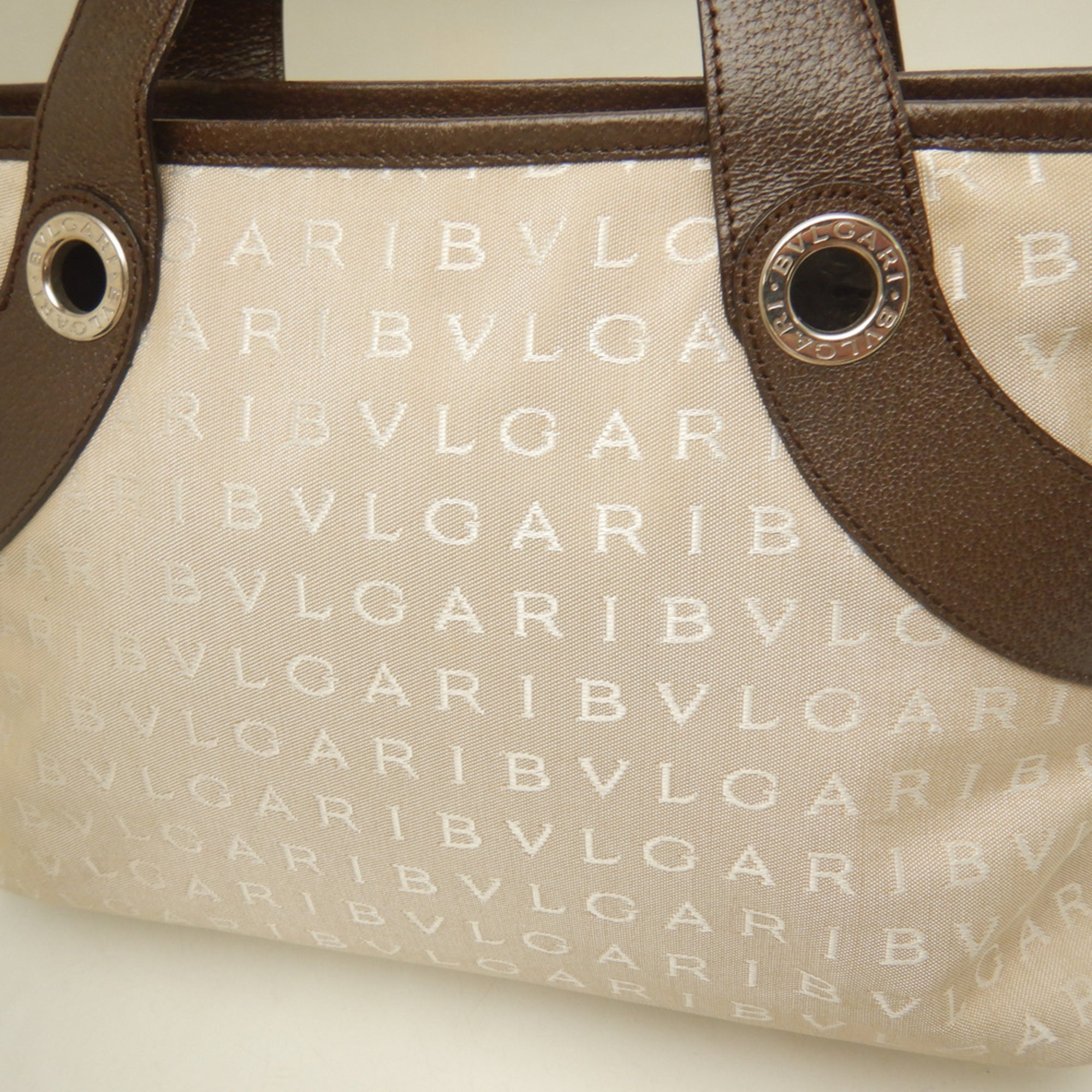 Bvlgari Beige Brown Canvas Leather Handbag (Pre-Owned)