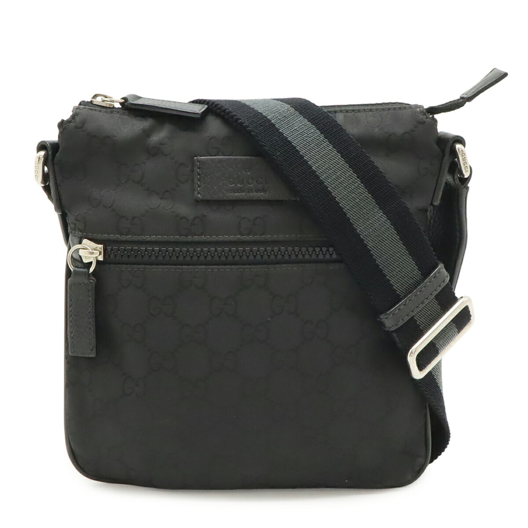 Gucci Black Gray Nylon Leather Shoulder Bag (Pre-Owned)