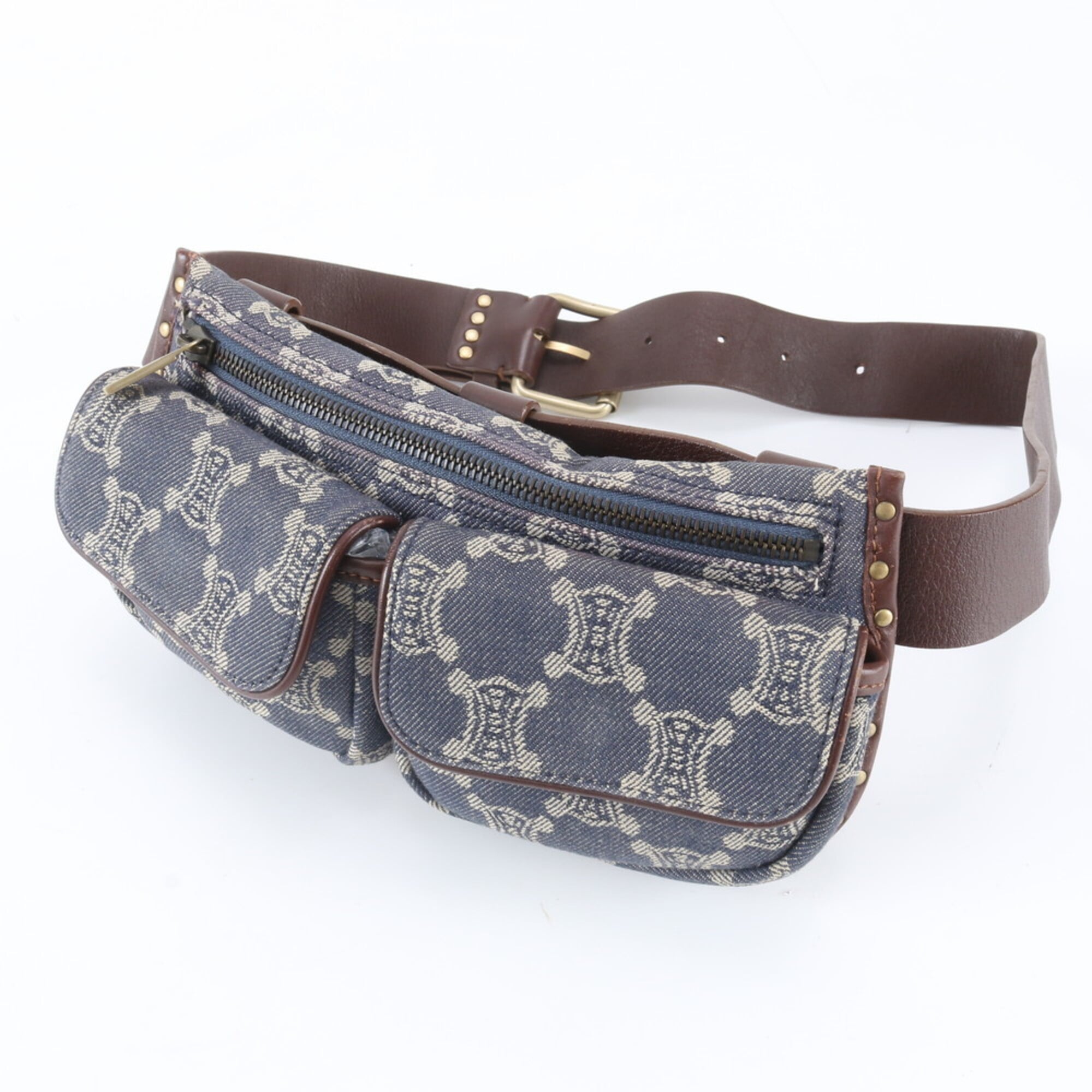 Celine Blue Brown Leather Pouch Sling Bag (Pre-Owned)