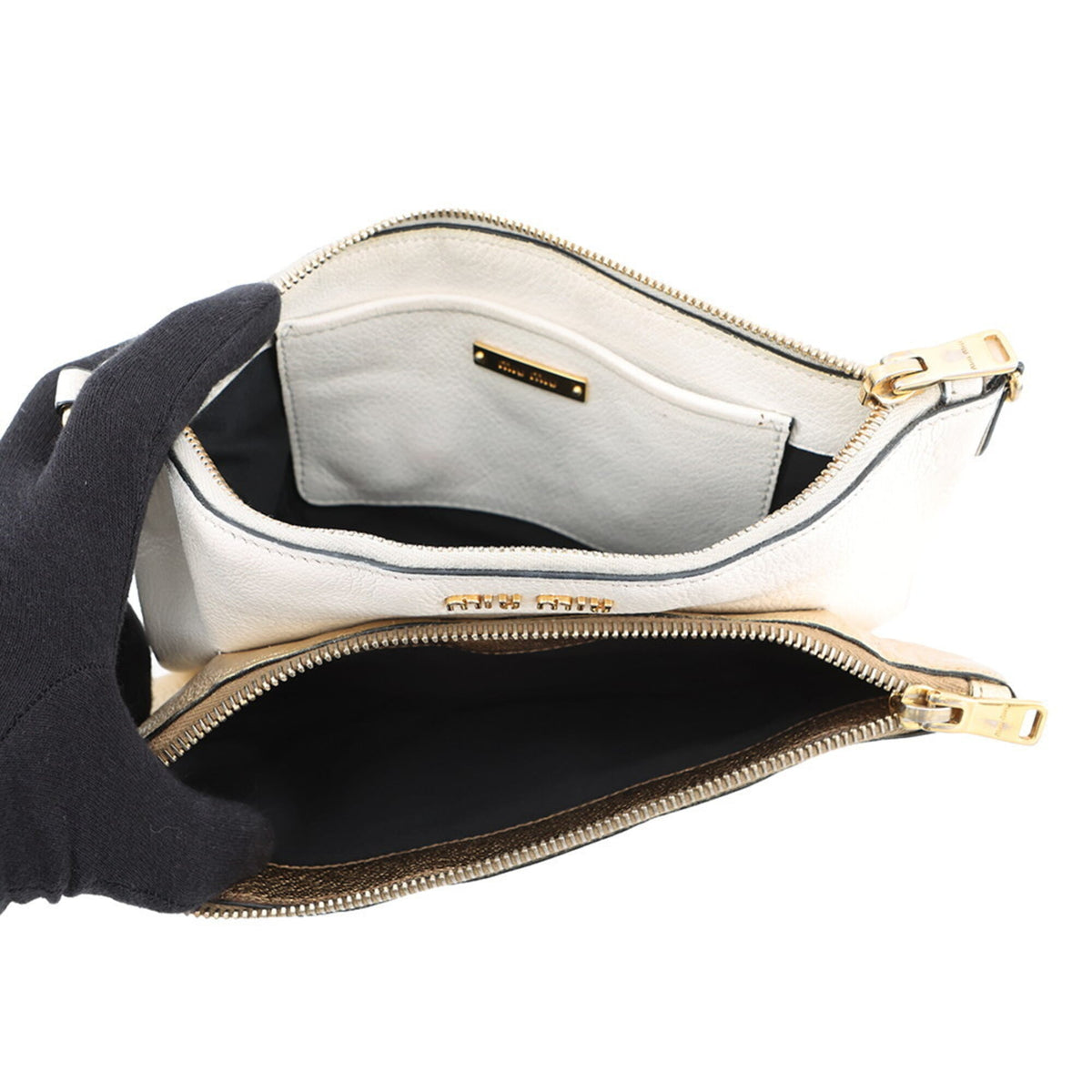 Miu Miu Gold White Leather Shoulder Bag (Pre-Owned)
