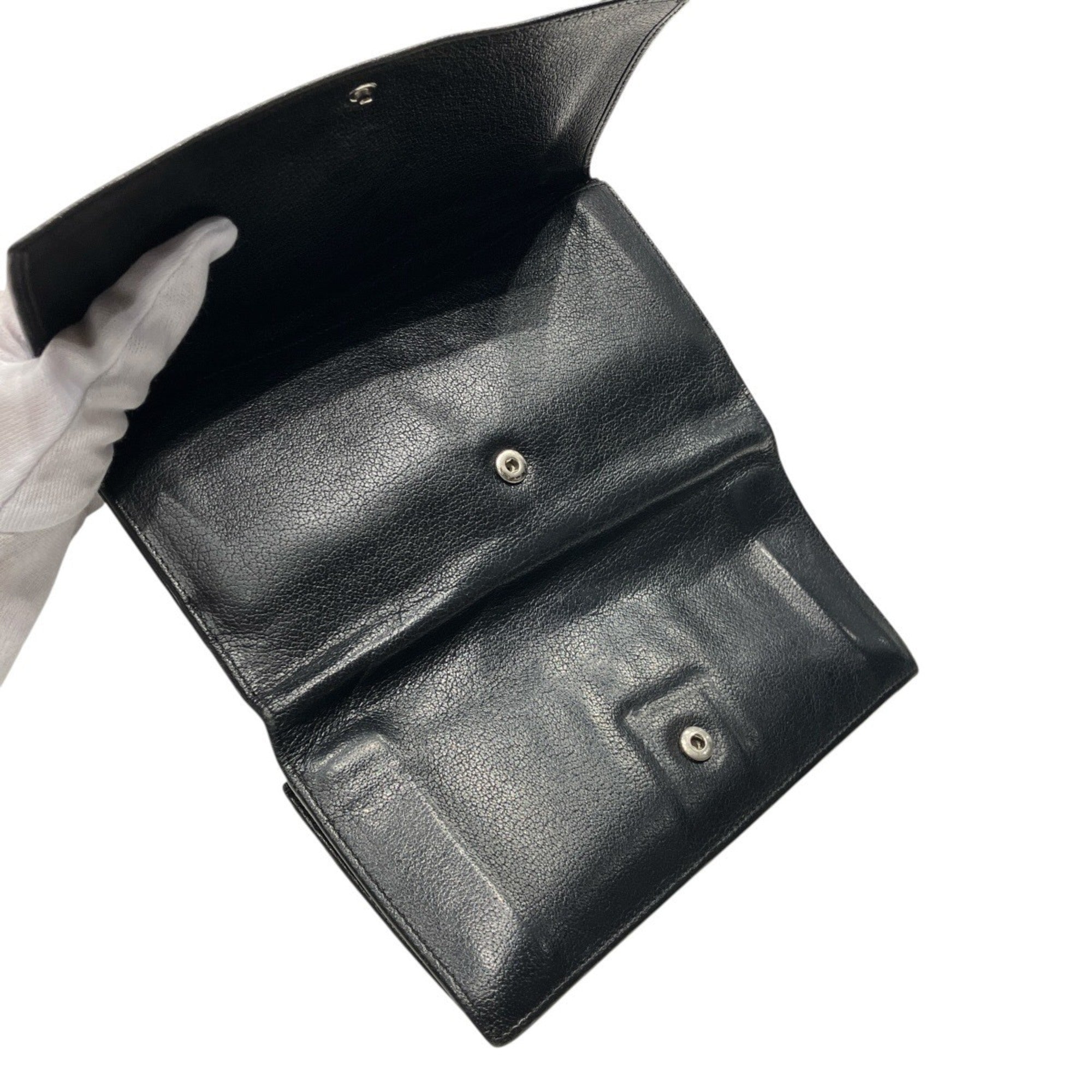 Yves Saint Laurent Black Leather Long Wallet (Tri-Fold) (Pre-Owned)