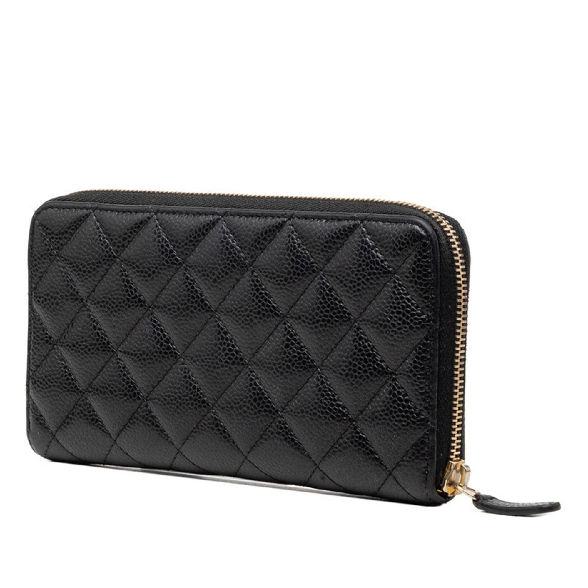 Chanel Matelasse Black Grained Calfskin Long Wallet (Bi-Fold) (Pre-Owned)