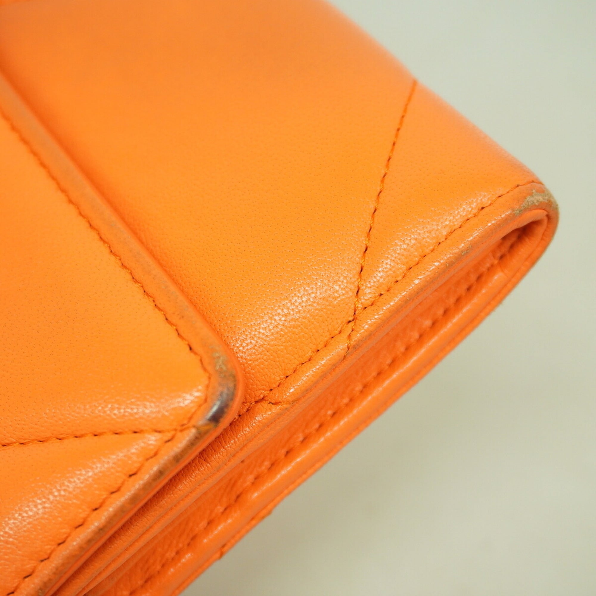 Chanel Orange Leather Long Wallet (Bi-Fold) (Pre-Owned)