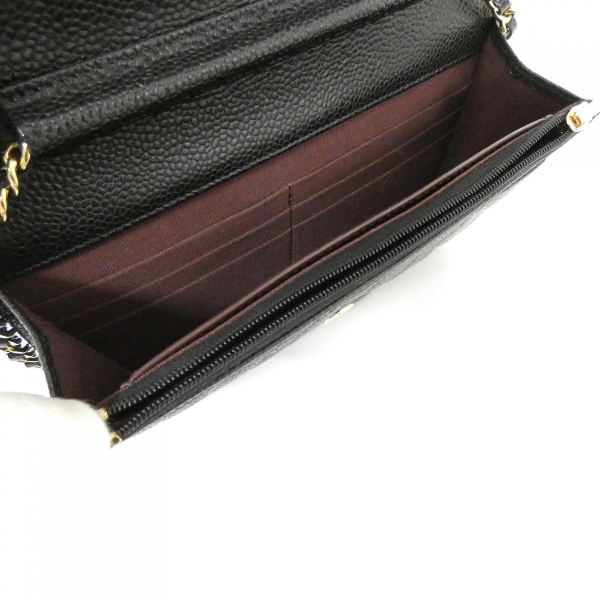 Chanel Black Bordeaux Grained Calfskin Chain/Shoulder Wallet (Pre-Owned)