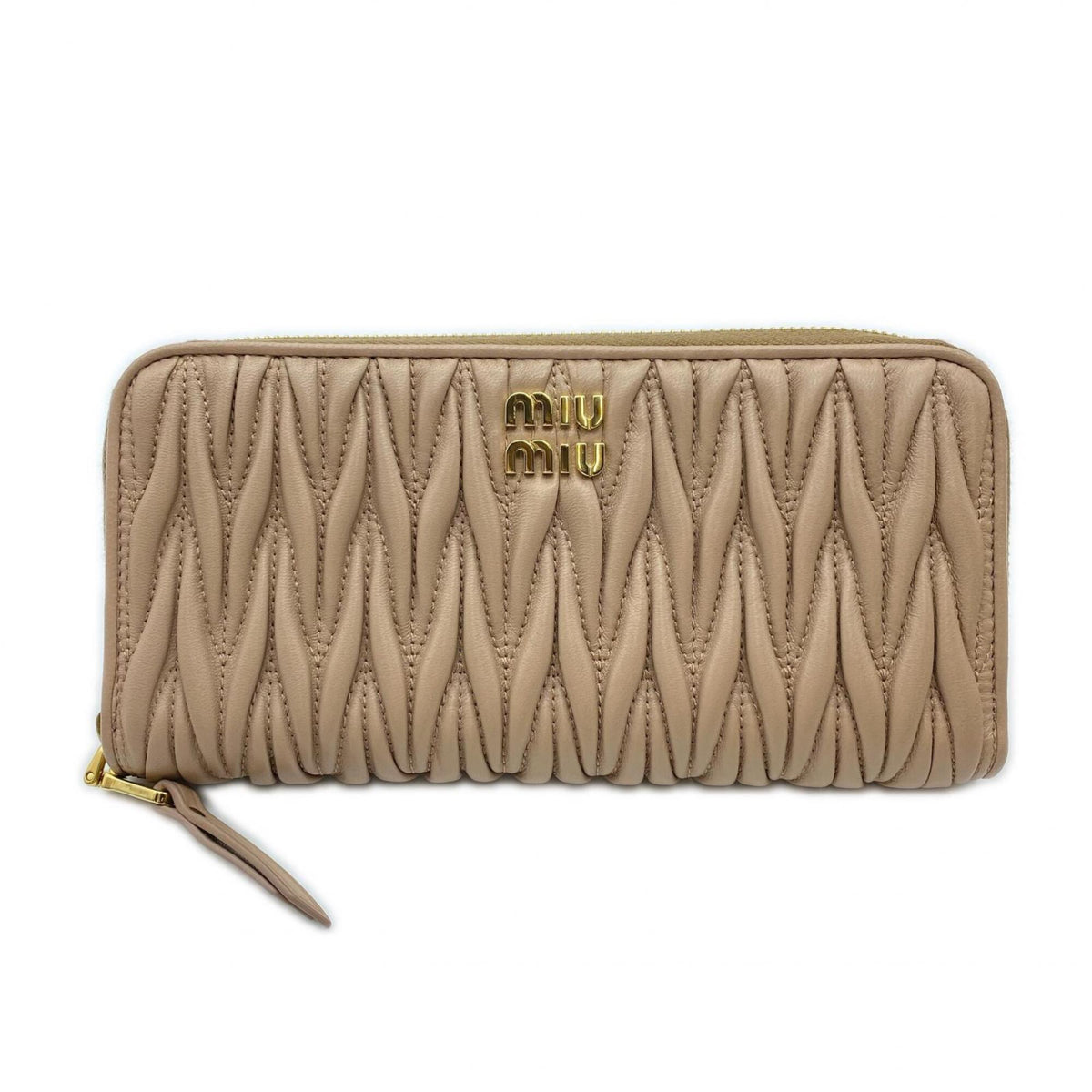 Miu Miu Matelasse Pink Beige Leather Long Wallet (Bi-Fold) (Pre-Owned)