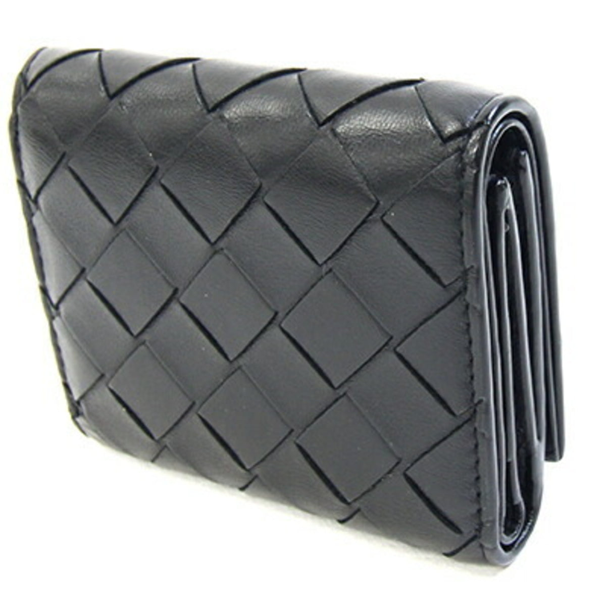 Bottega Veneta Intrecciato Black Leather Wallet (Tri-Fold) (Pre-Owned)