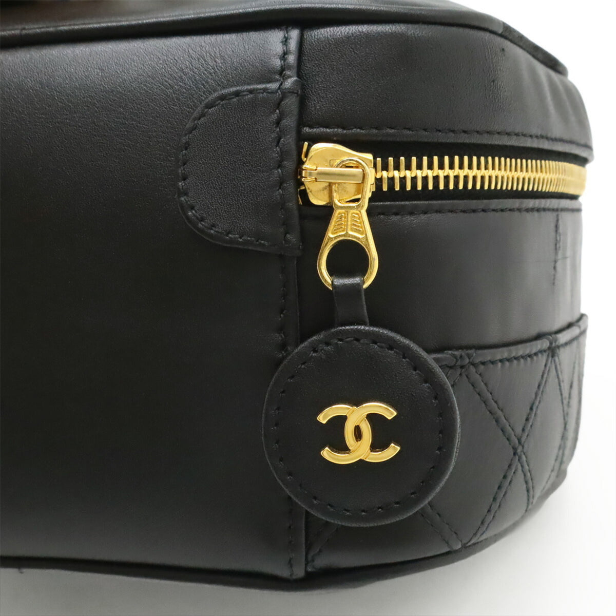 Chanel Black Leather Handbag Pouch Vanity Bag (Pre-Owned)