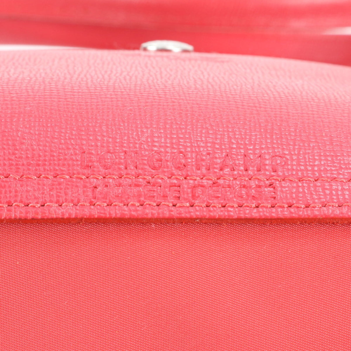 Longchamp Red Color Leather Nylon Handbag Shoulder Bag Tote Bag (Pre-Owned)