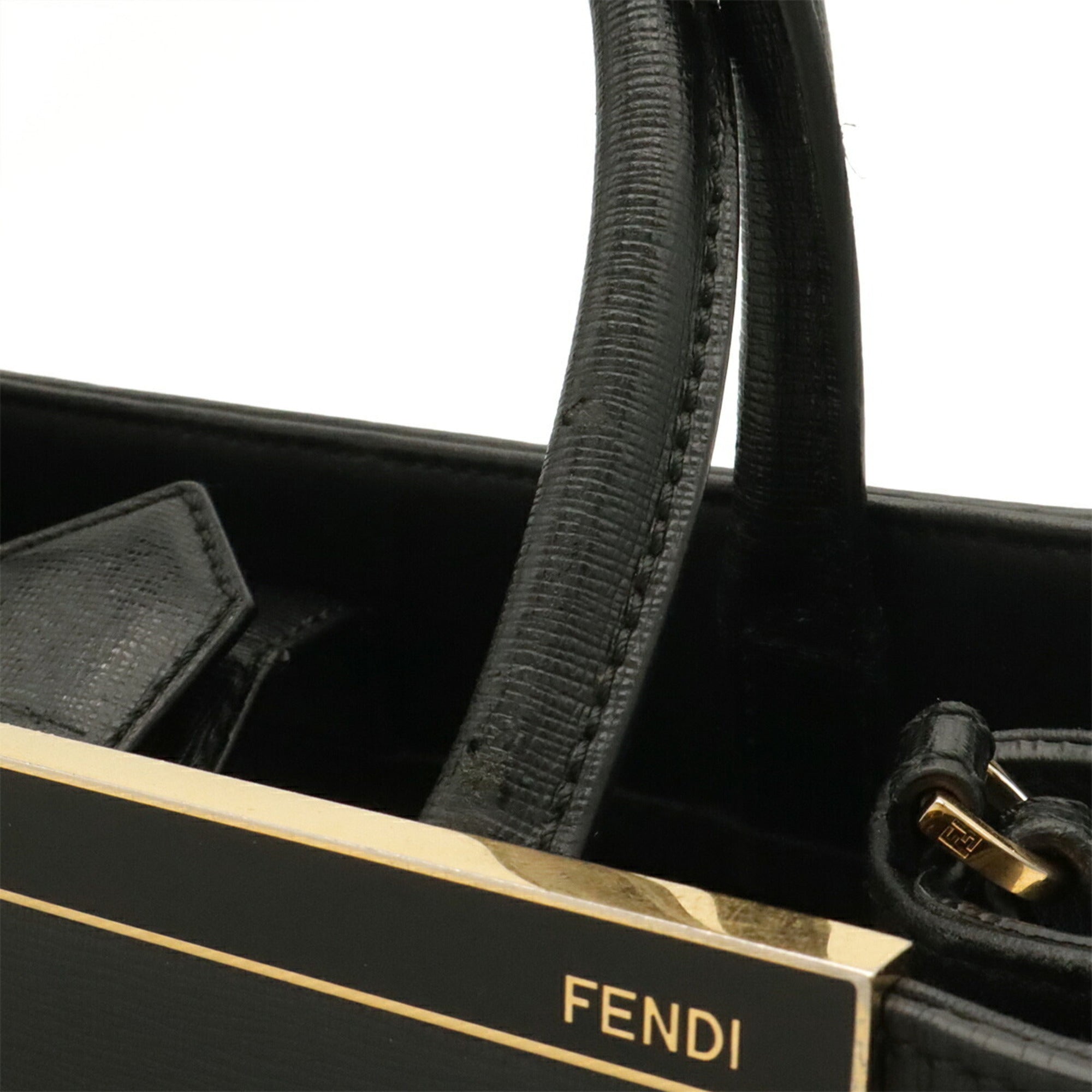 Fendi Black Leather Handbag Shoulder Bag Tote Bag (Pre-Owned)