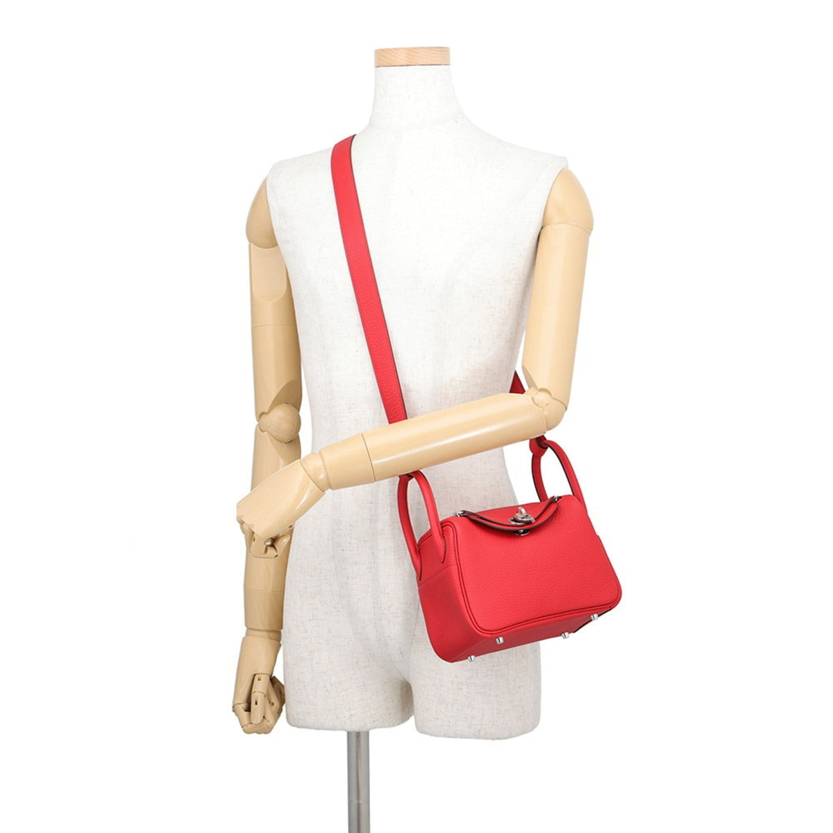 Hermes Red Color Taurillon Clemence Leather Handbag Shoulder Bag (Pre-Owned)
