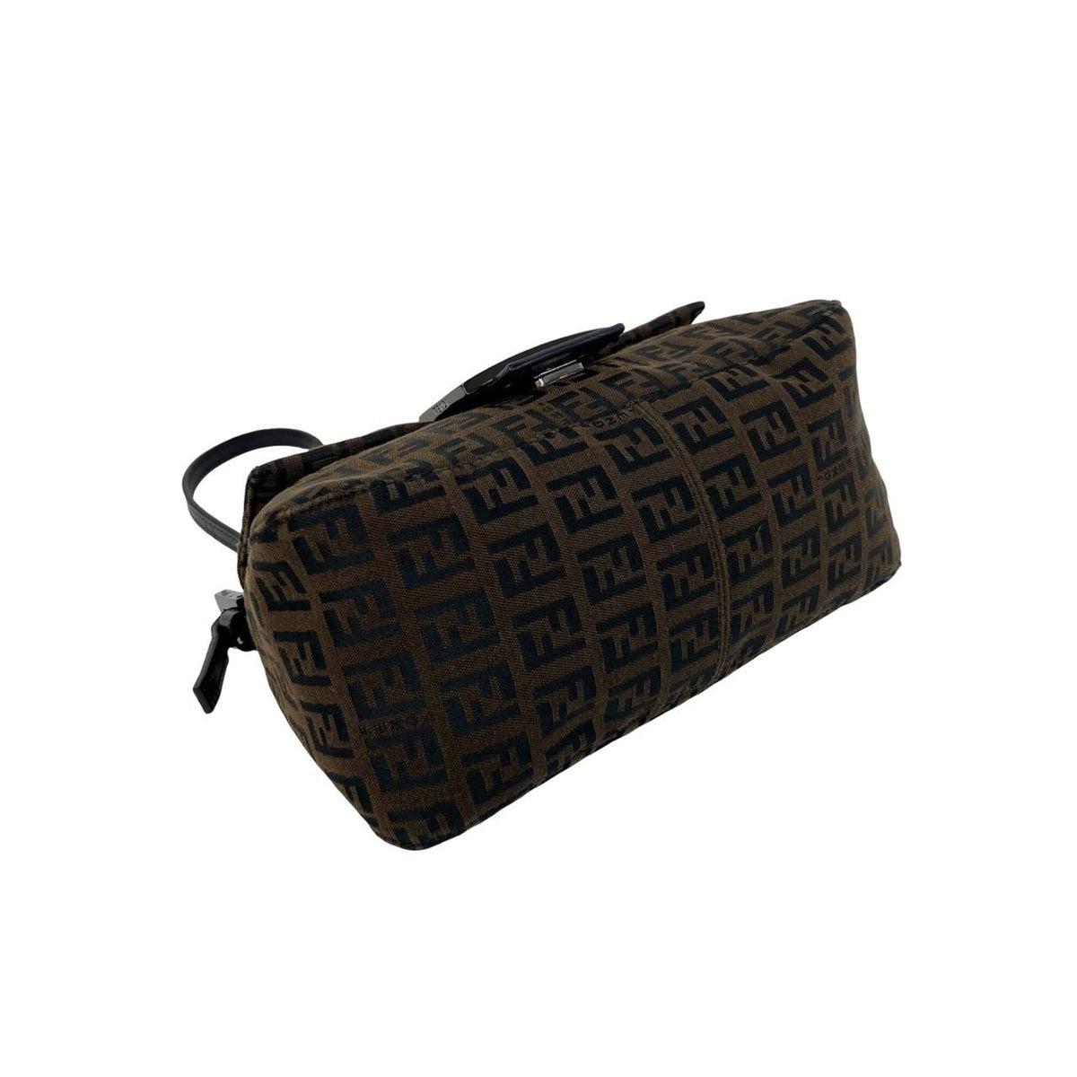 Fendi Black Brown Canvas Leather Handbag Shoulder Bag (Pre-Owned)