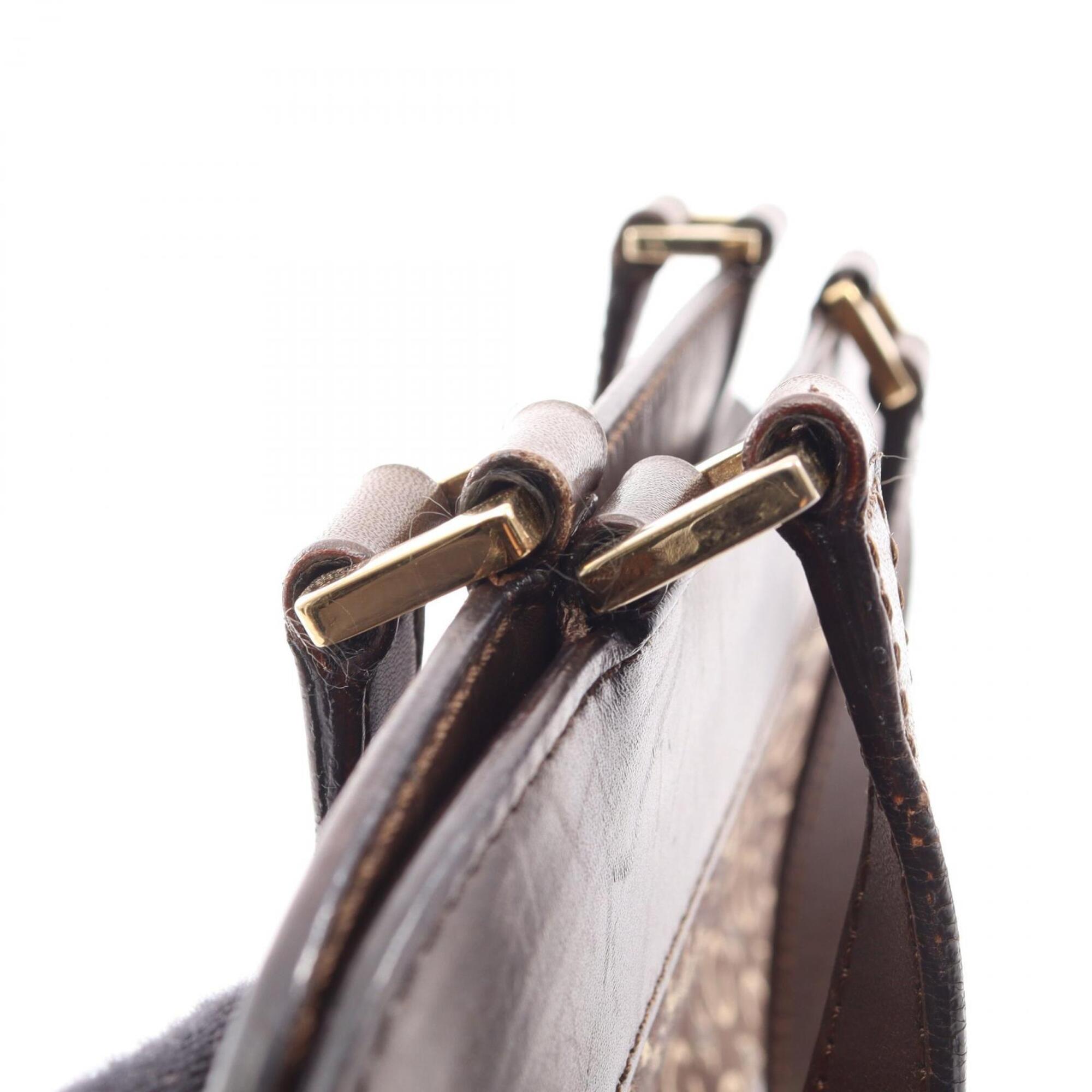 Celine Brown Ivory Canvas Leather Handbag (Pre-Owned)