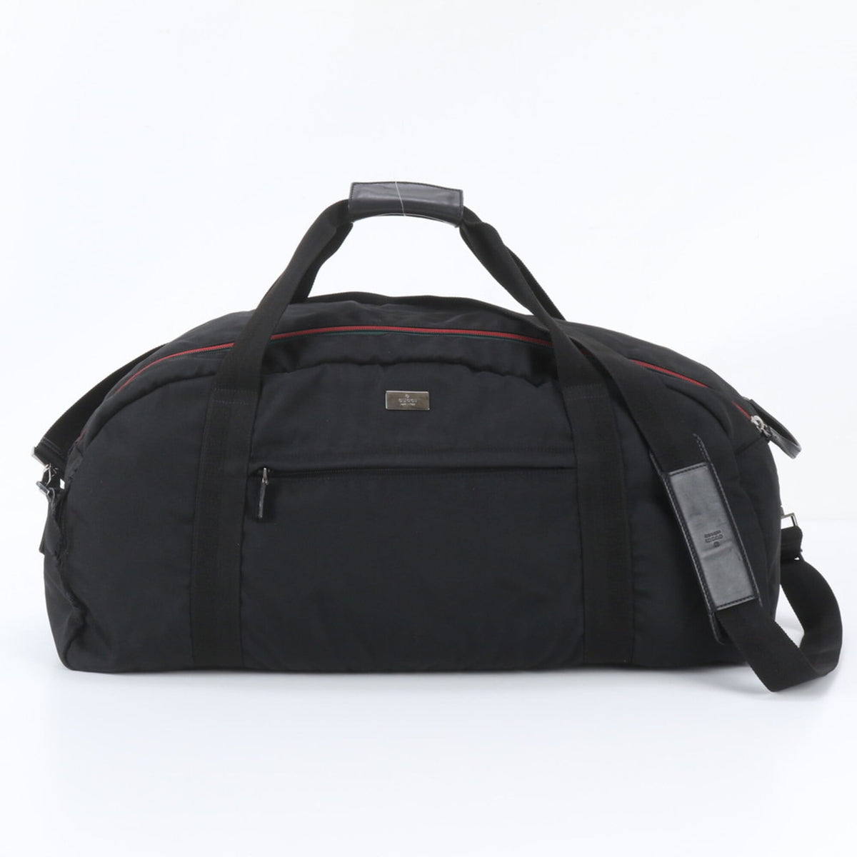 Gucci Black Leather Nylon Boston Bag Shoulder Bag Tote Bag (Pre-Owned)