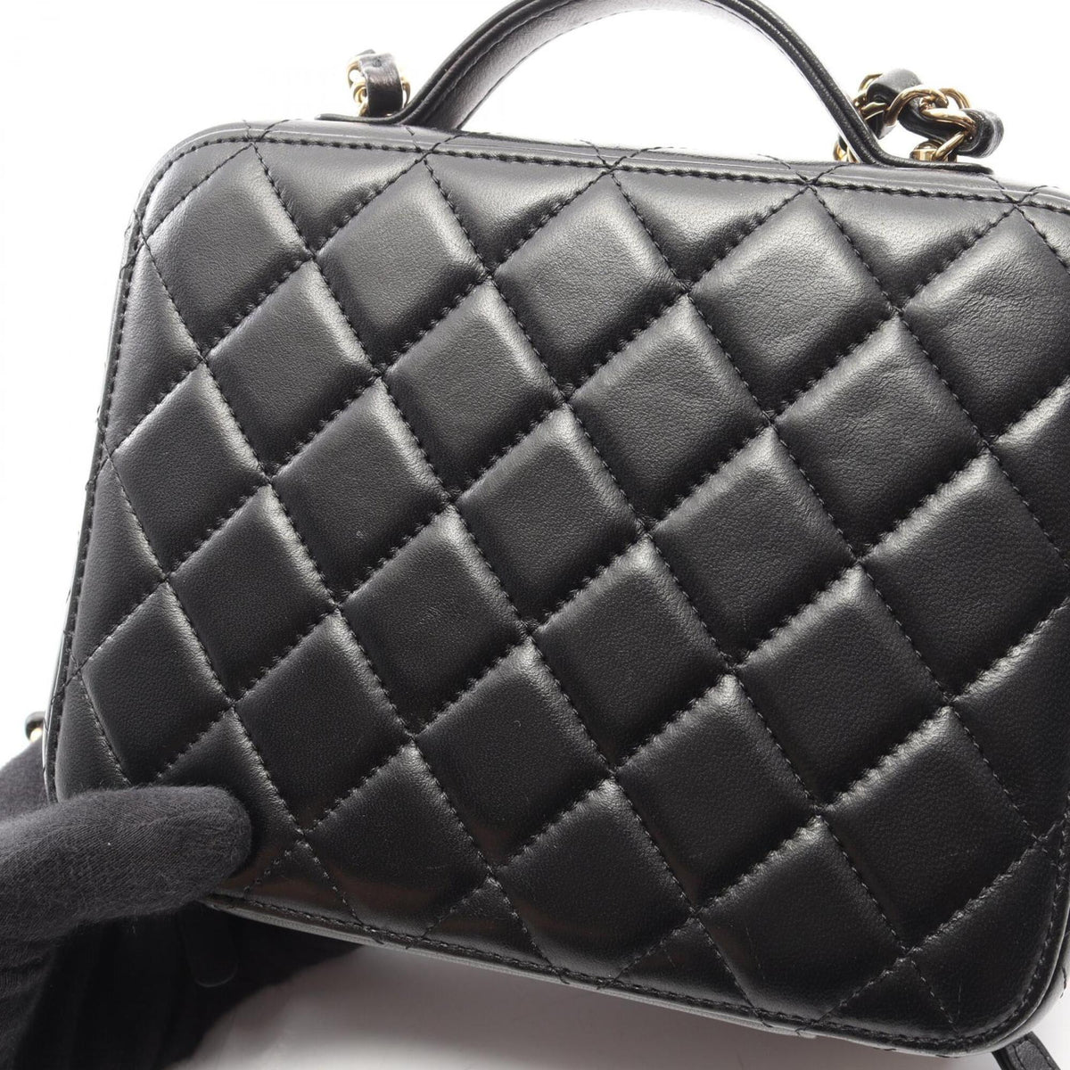 Chanel Black Gold Leather Handbag Shoulder Bag Vanity Bag (Pre-Owned)