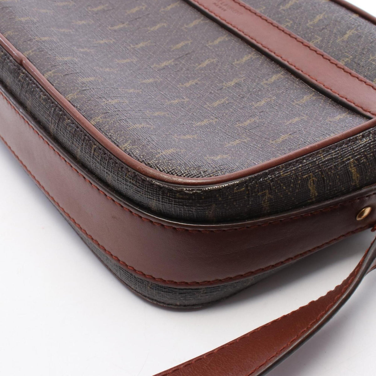 Yves Saint Laurent Brown Leather Pvc Coated Canvas Handbag Shoulder Bag (Pre-Owned)