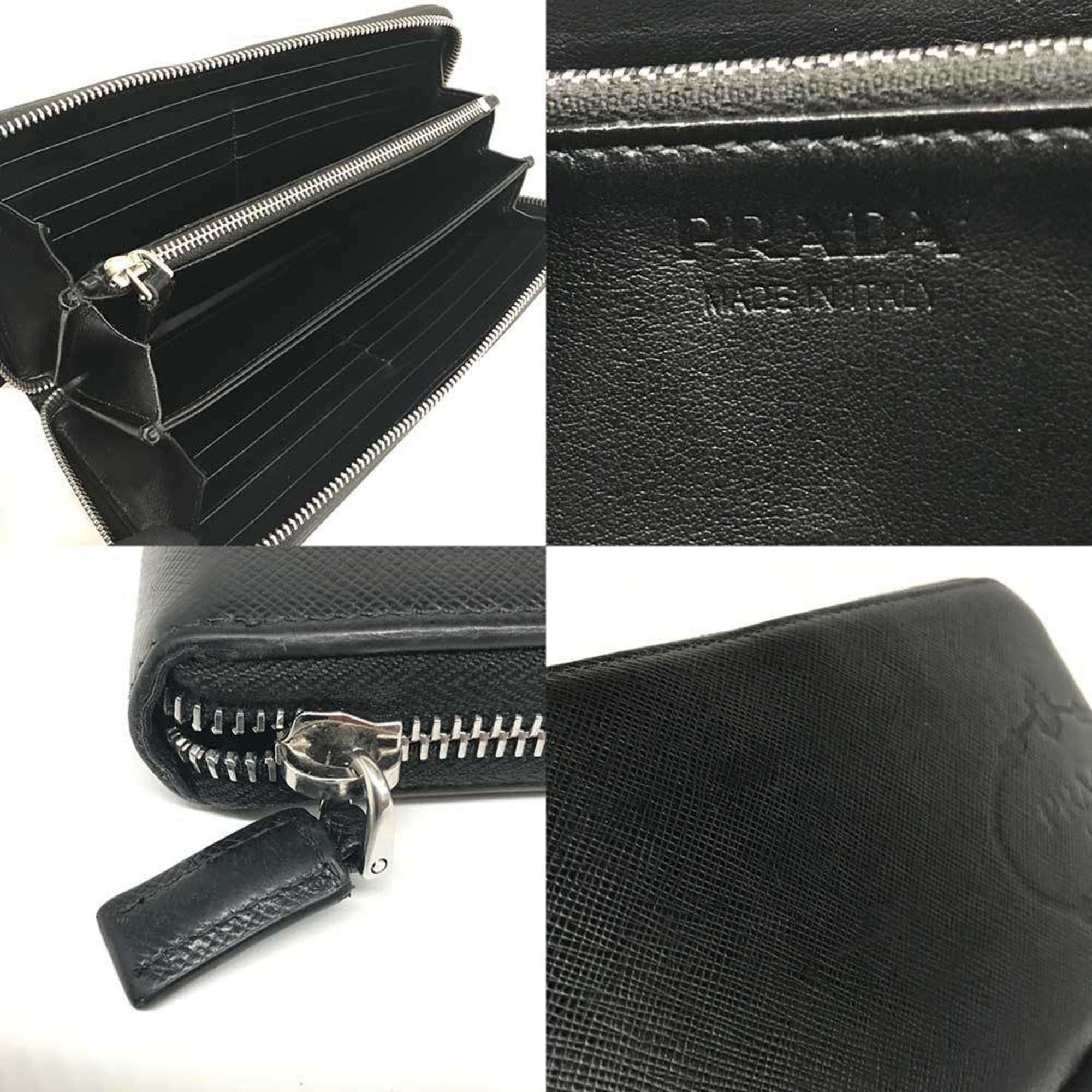 Prada Black Saffiano Triangle Long Wallet (Bi-Fold) (Pre-Owned)