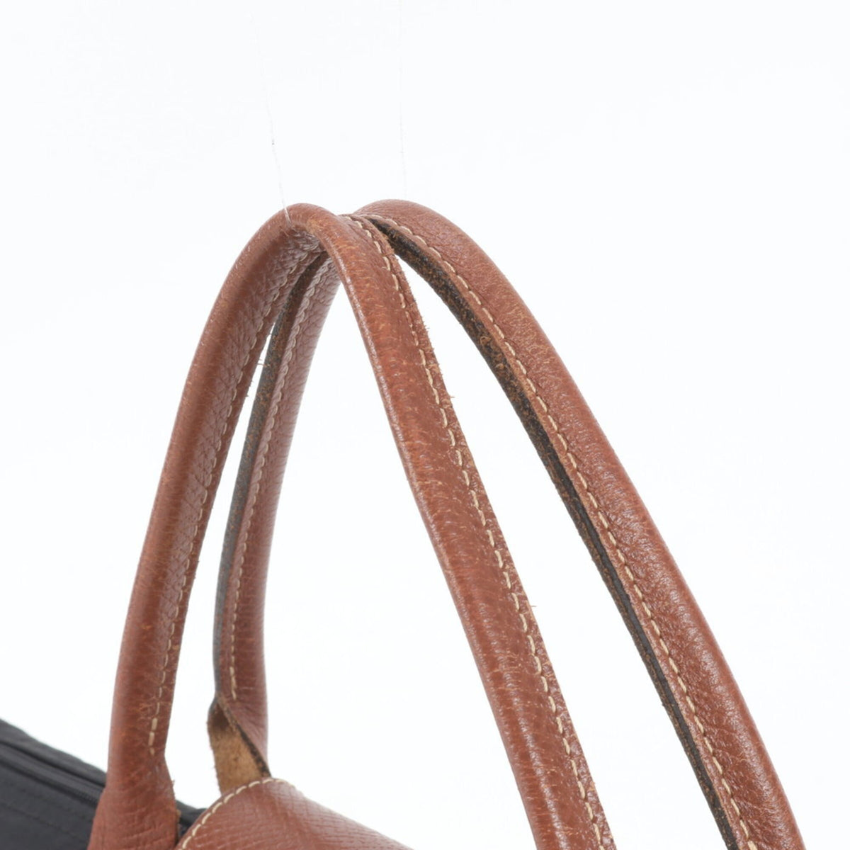 Longchamp Black Brown Leather Nylon Handbag Shoulder Bag Tote Bag (Pre-Owned)