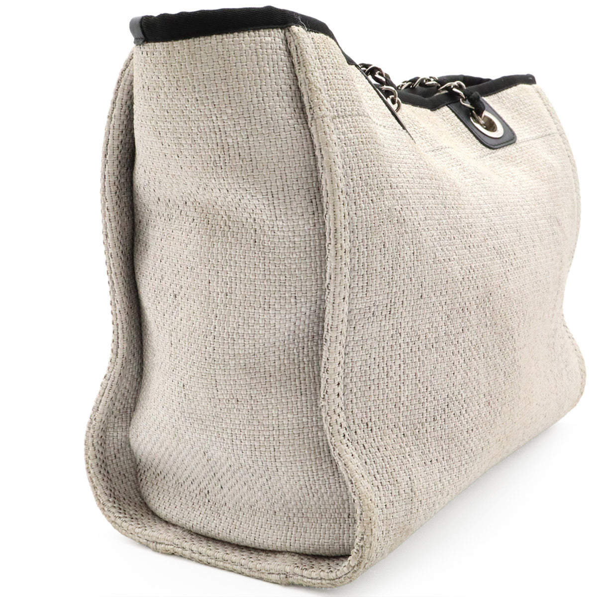 Chanel Black Light Gray White Raffia Shoulder Bag Tote Bag (Pre-Owned)