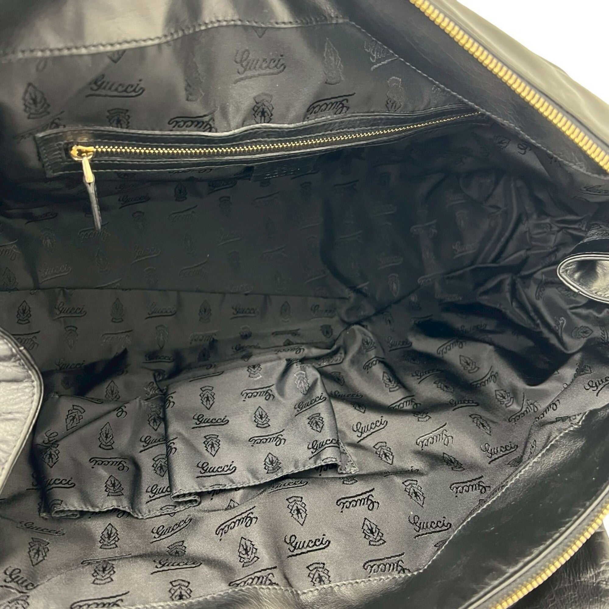 Gucci Black Leather Boston Bag Handbag (Pre-Owned)