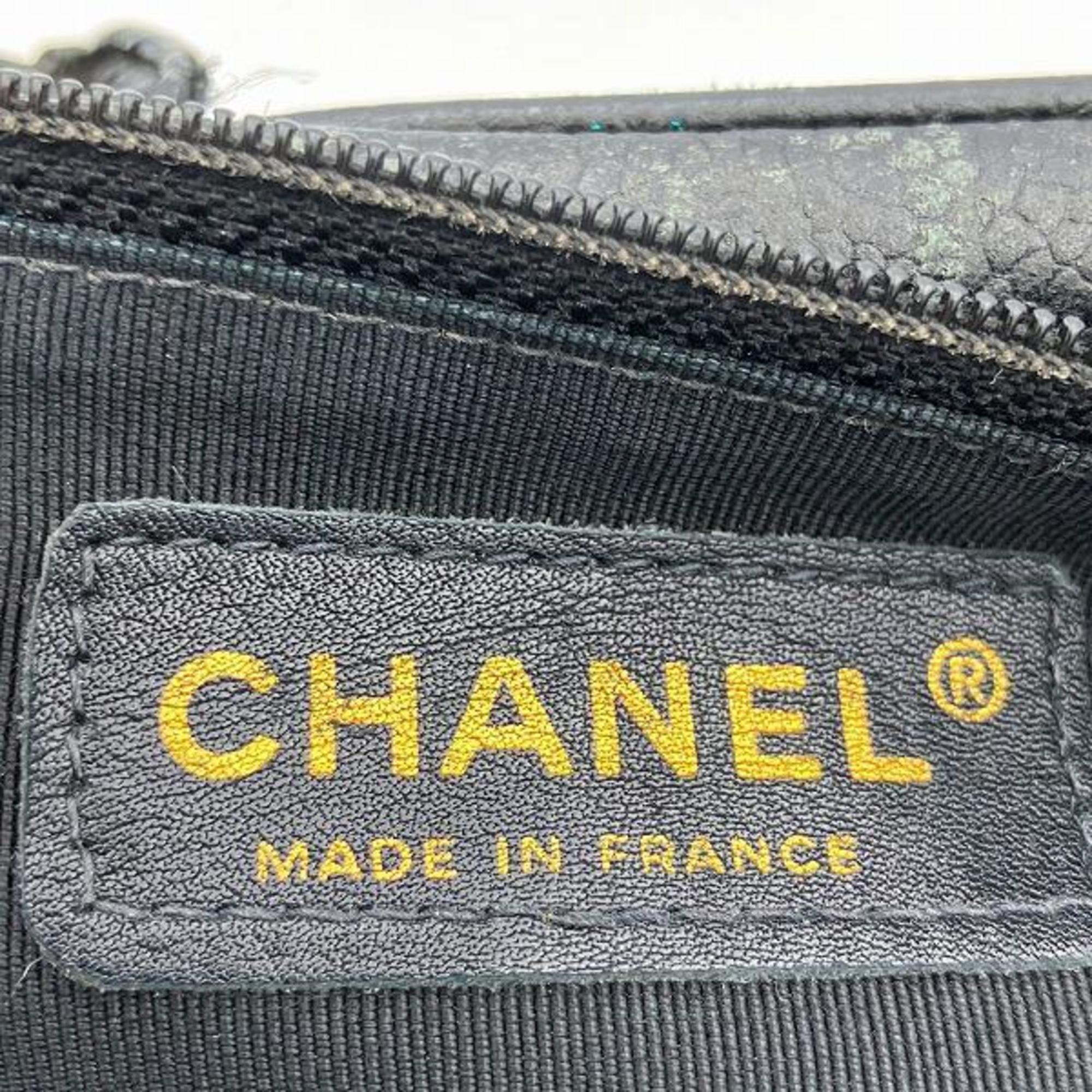 Chanel Black Grained Calfskin Boston Bag Handbag (Pre-Owned)