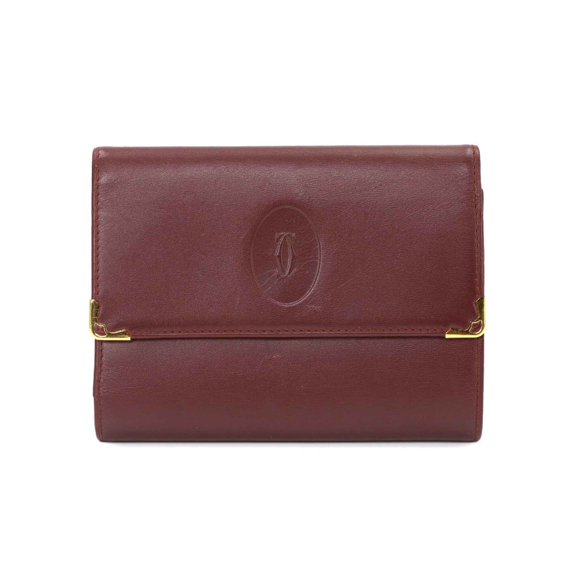 Cartier Bordeaux Leather Wallet (Tri-Fold) (Pre-Owned)