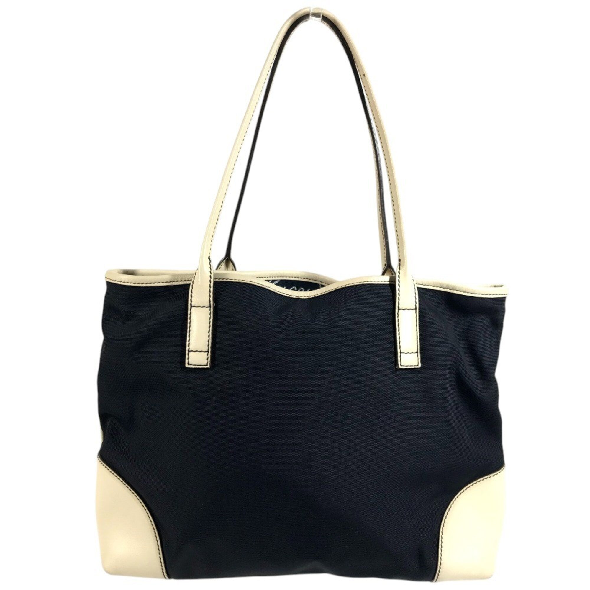Gucci Gg Canvas Navy White Leather Canvas Handbag Shoulder Bag Tote Bag (Pre-Owned)