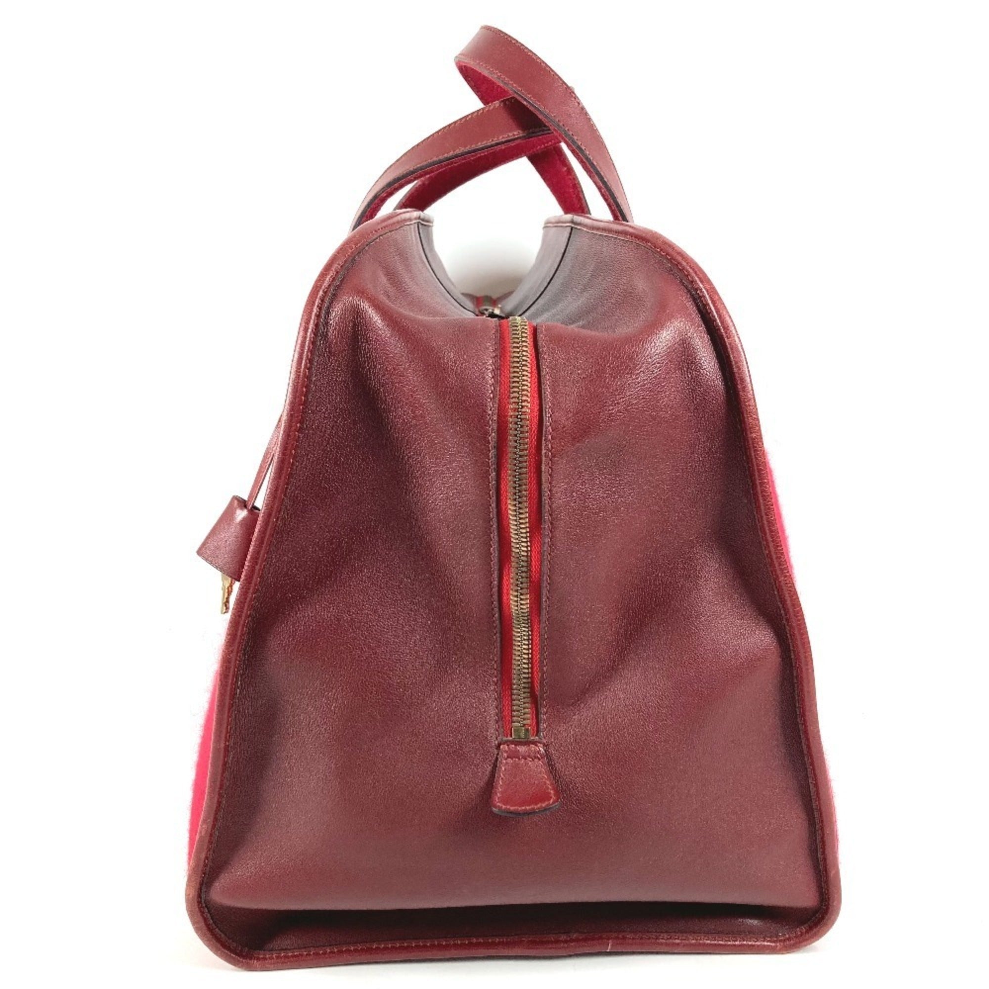 Hermes Red Color Felt Leather Boston Bag (Pre-Owned)