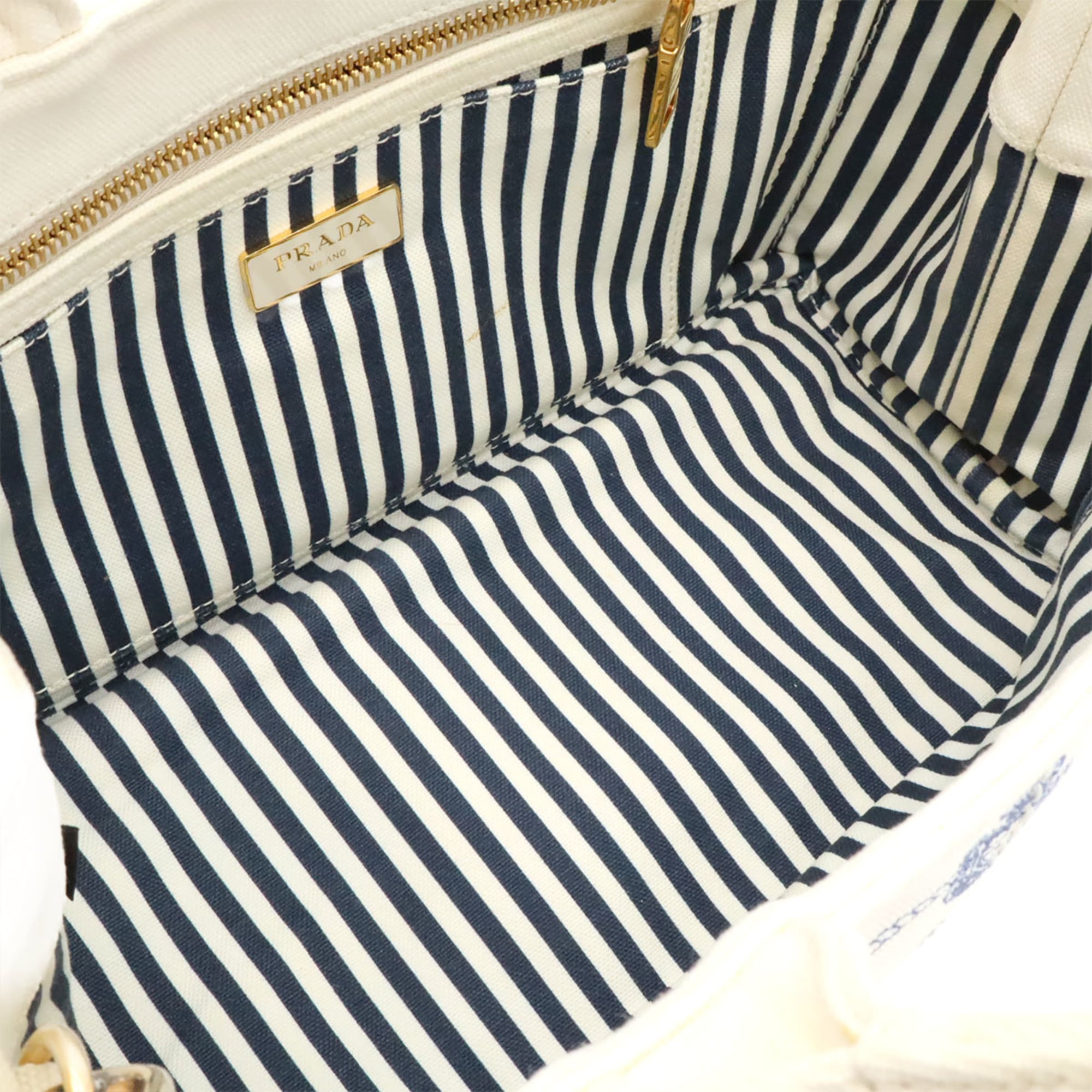 Prada Navy White Yellow Canvas Shoulder Bag Tote Bag (Pre-Owned)