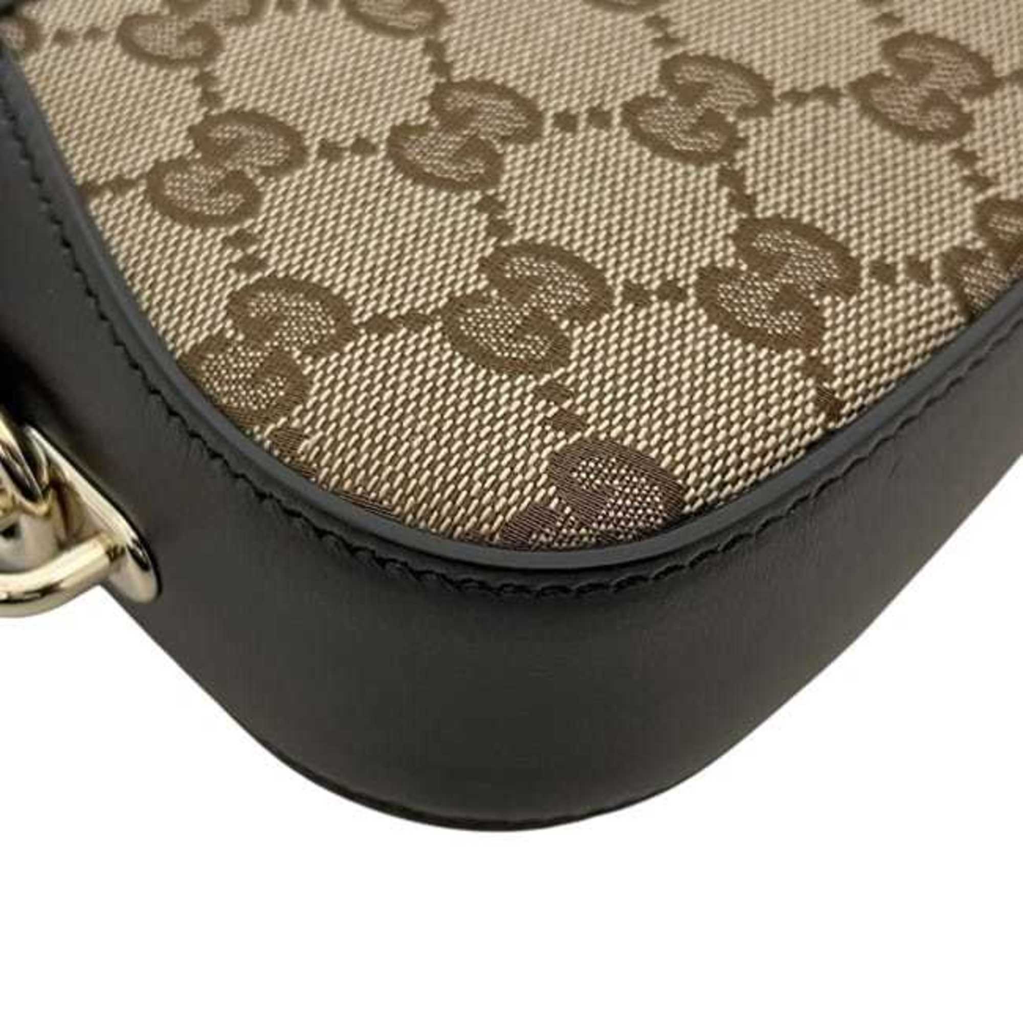 Gucci Beige Brown Canvas Leather Shoulder Bag (Pre-Owned)