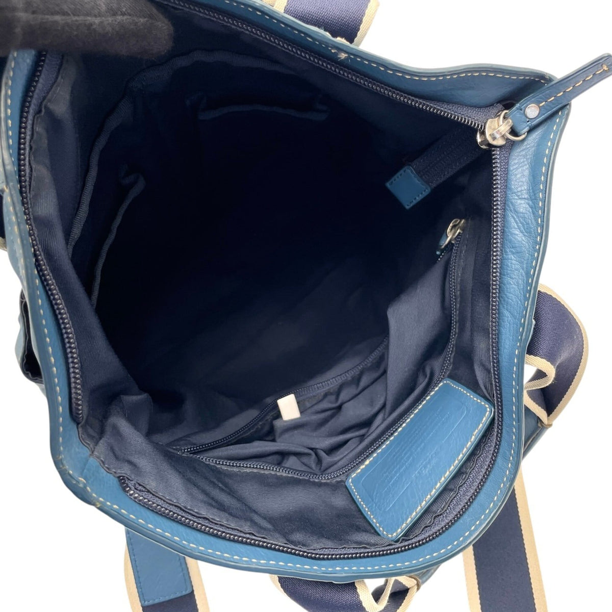 Coach Blue Navy Leather Canvas Shoulder Bag Tote Bag (Pre-Owned)
