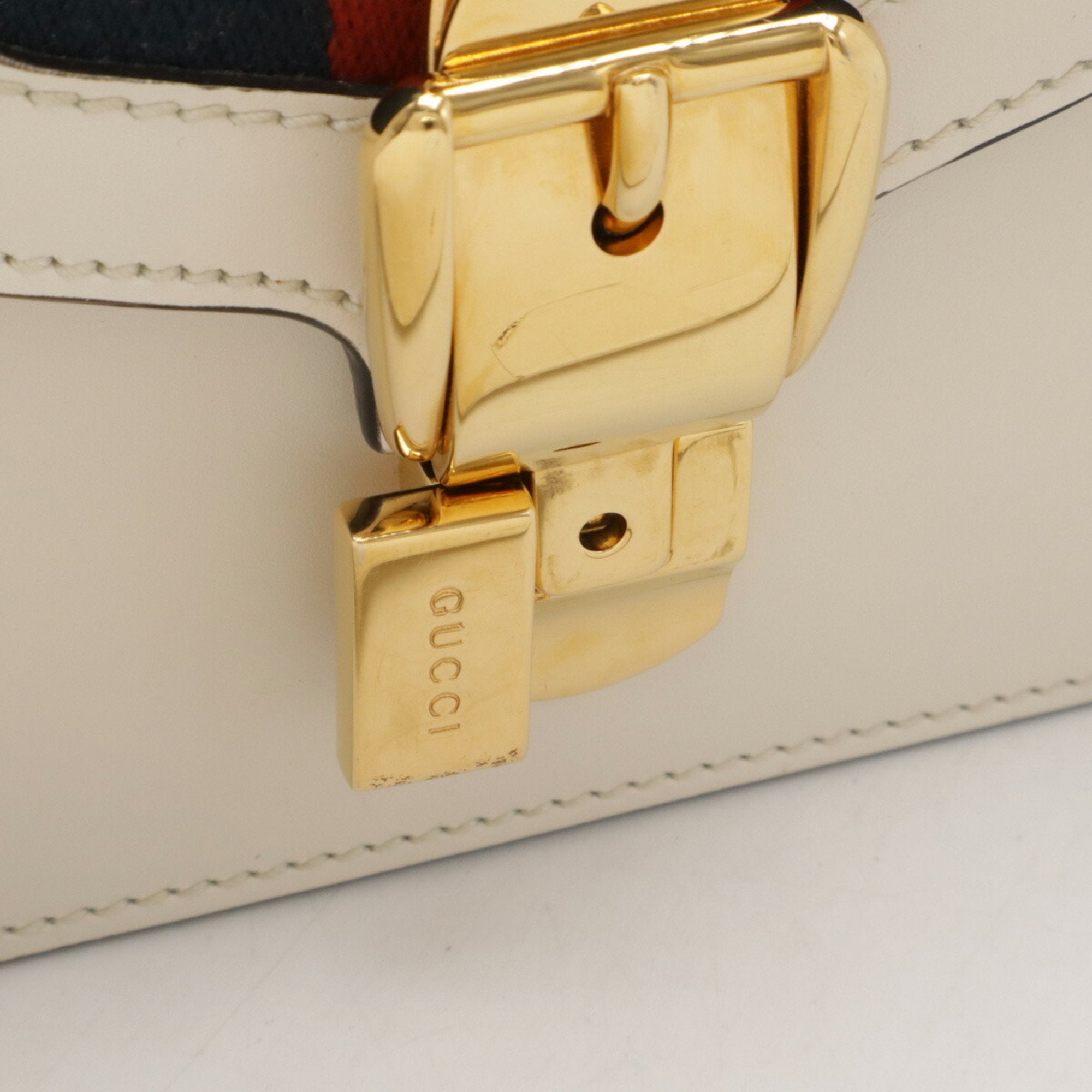 Gucci Navy Off-White Red Color Leather Shoulder Bag (Pre-Owned)
