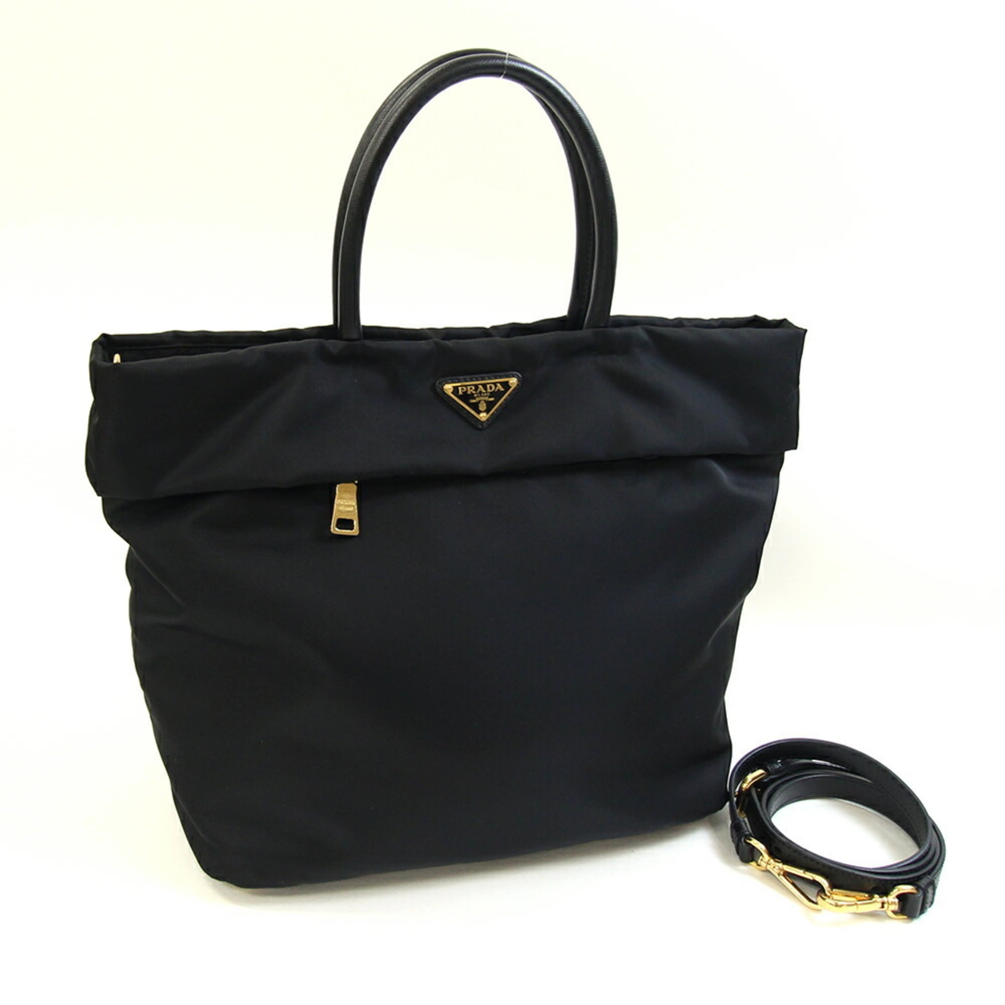 Prada Black Nero Nylon Leather Handbag (Pre-Owned)