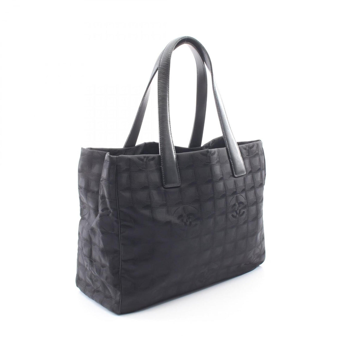 Chanel Black Leather Nylon Canvas Handbag Tote Bag (Pre-Owned)