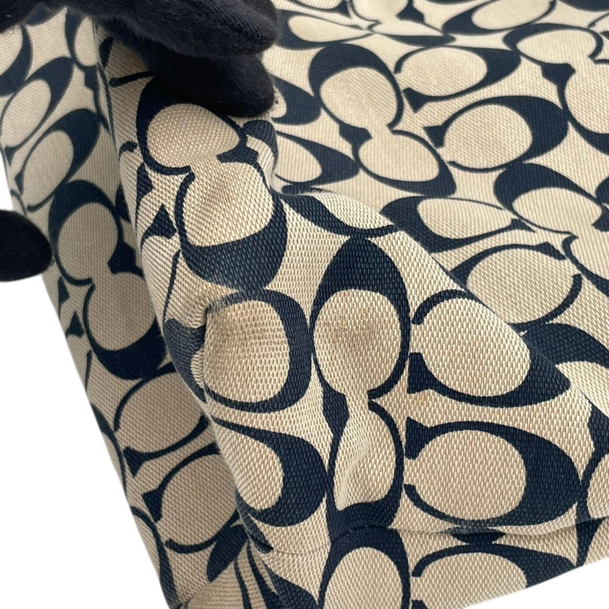 Coach Beige Navy Canvas Leather Handbag Tote Bag (Pre-Owned)
