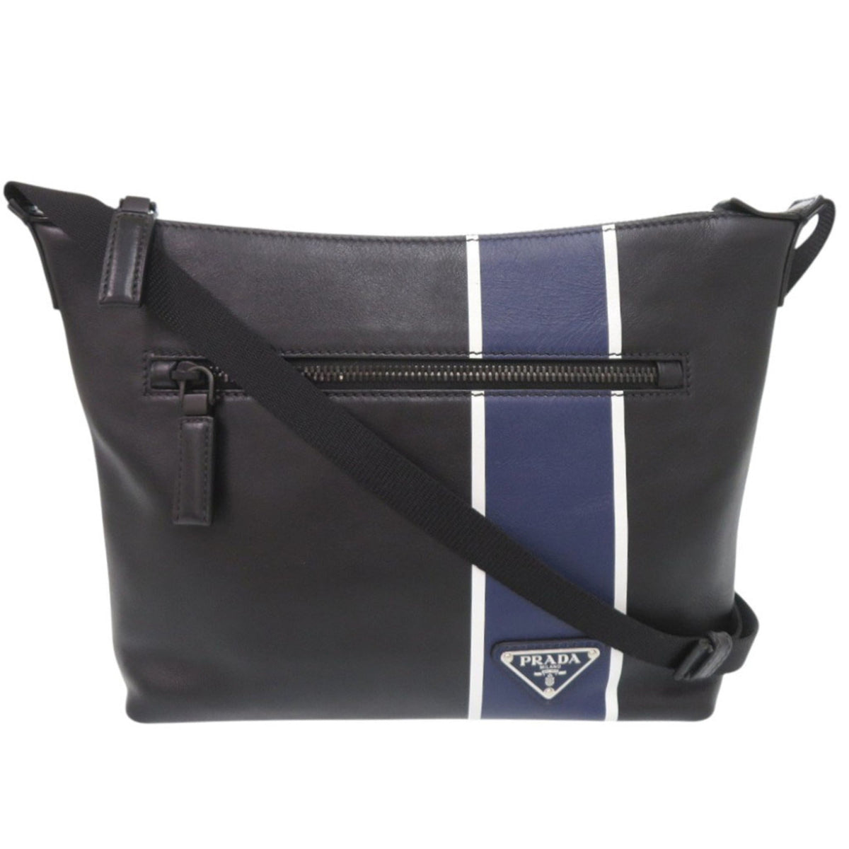 Prada Black Blue Leather Shoulder Bag (Pre-Owned)