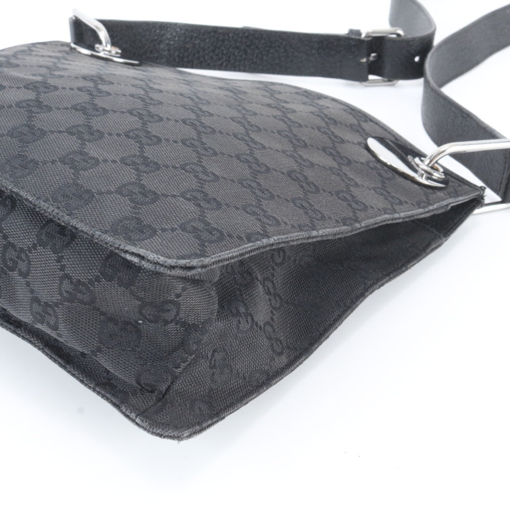 Gucci Black Leather Canvas Handbag Shoulder Bag Tote Bag (Pre-Owned)
