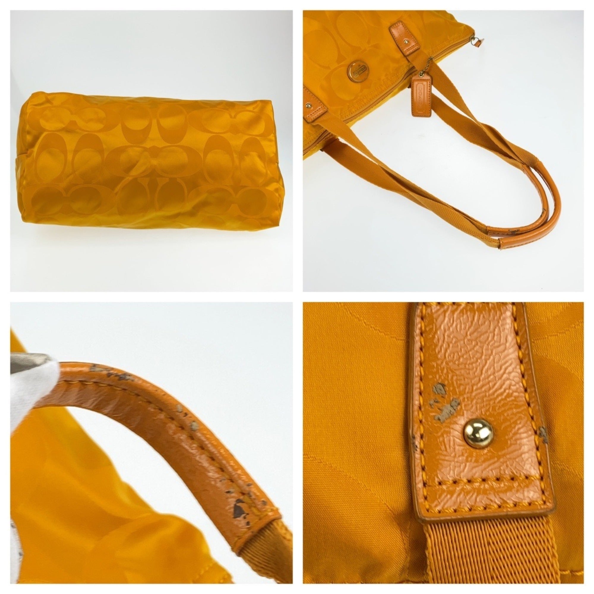 Coach Yellow Nylon Leather Shoulder Bag Tote Bag (Pre-Owned)