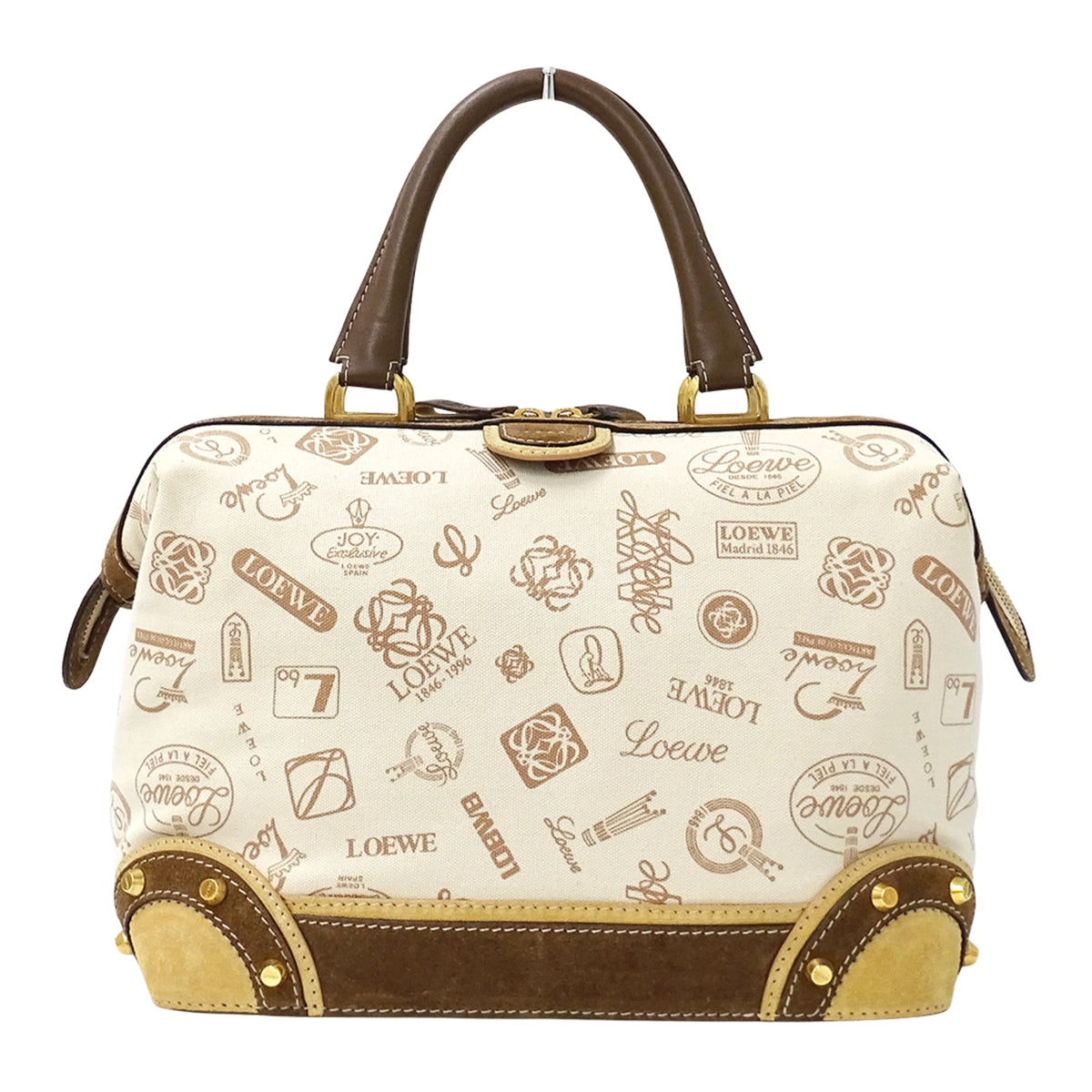 Loewe Beige Brown Canvas Boston Bag Handbag (Pre-Owned)