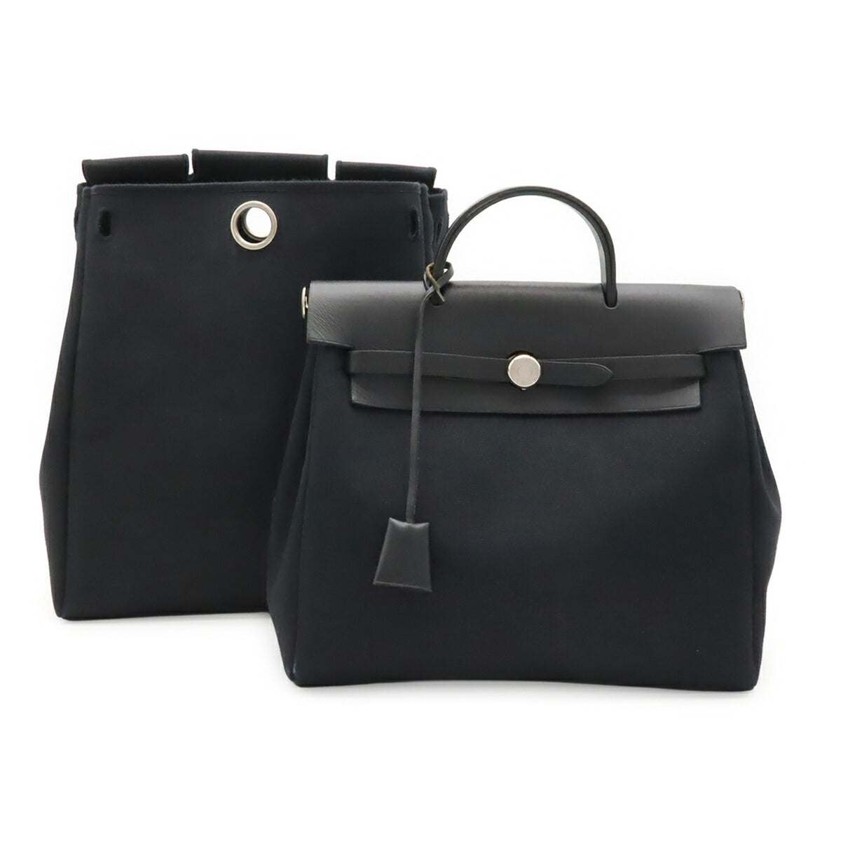 Hermes Black Toile Officier Leather Backpack Handbag (Pre-Owned)