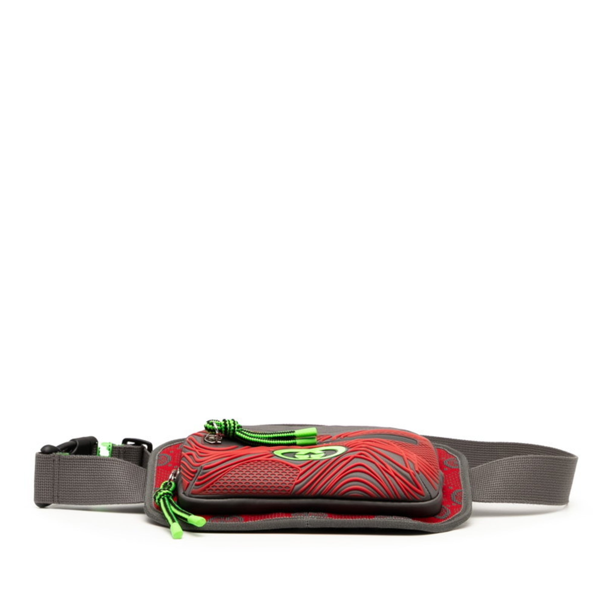 Gucci Gray Green Red Color Nylon Rubber Sling Bag (Pre-Owned)