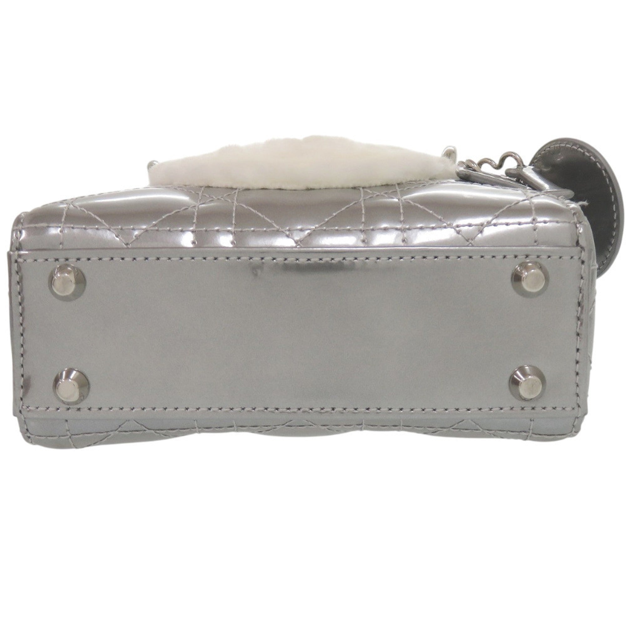 Christian Dior Silver Patent Leather Fur Handbag (Pre-Owned)