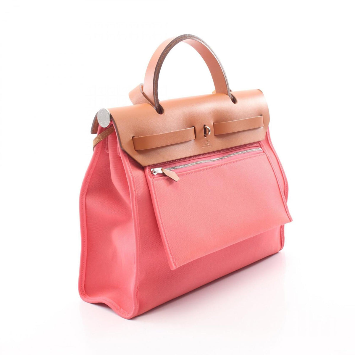Hermes Brown Pink Canvas Toile H Vache Leather Handbag Pouch (Pre-Owned)