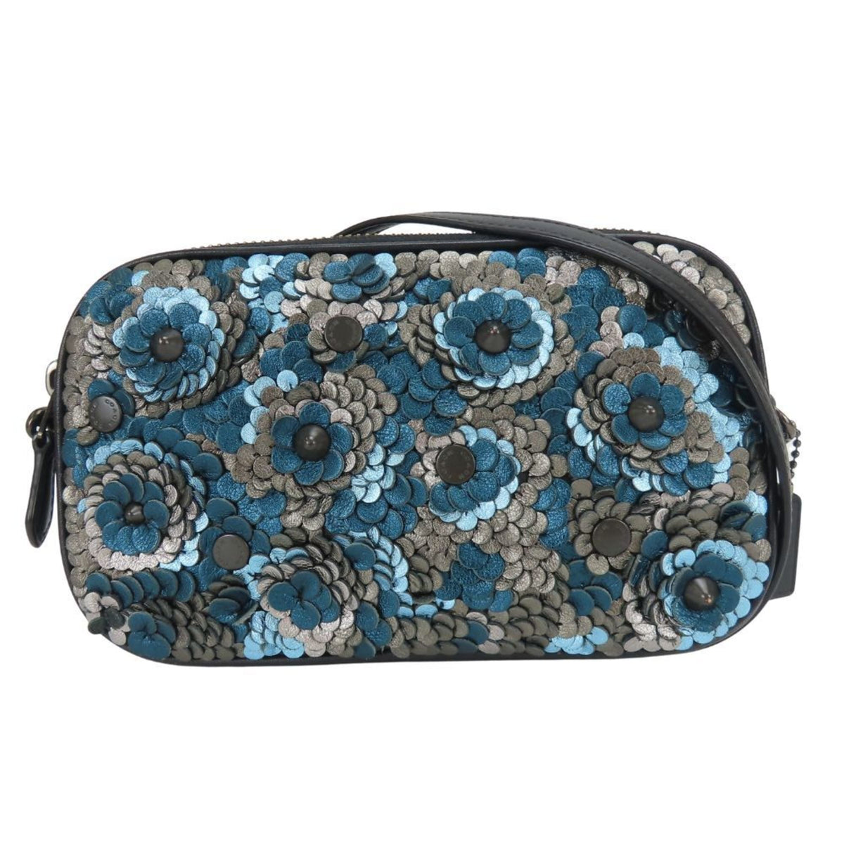 Coach Black Blue Silver Leather Pochette Shoulder Bag (Pre-Owned)