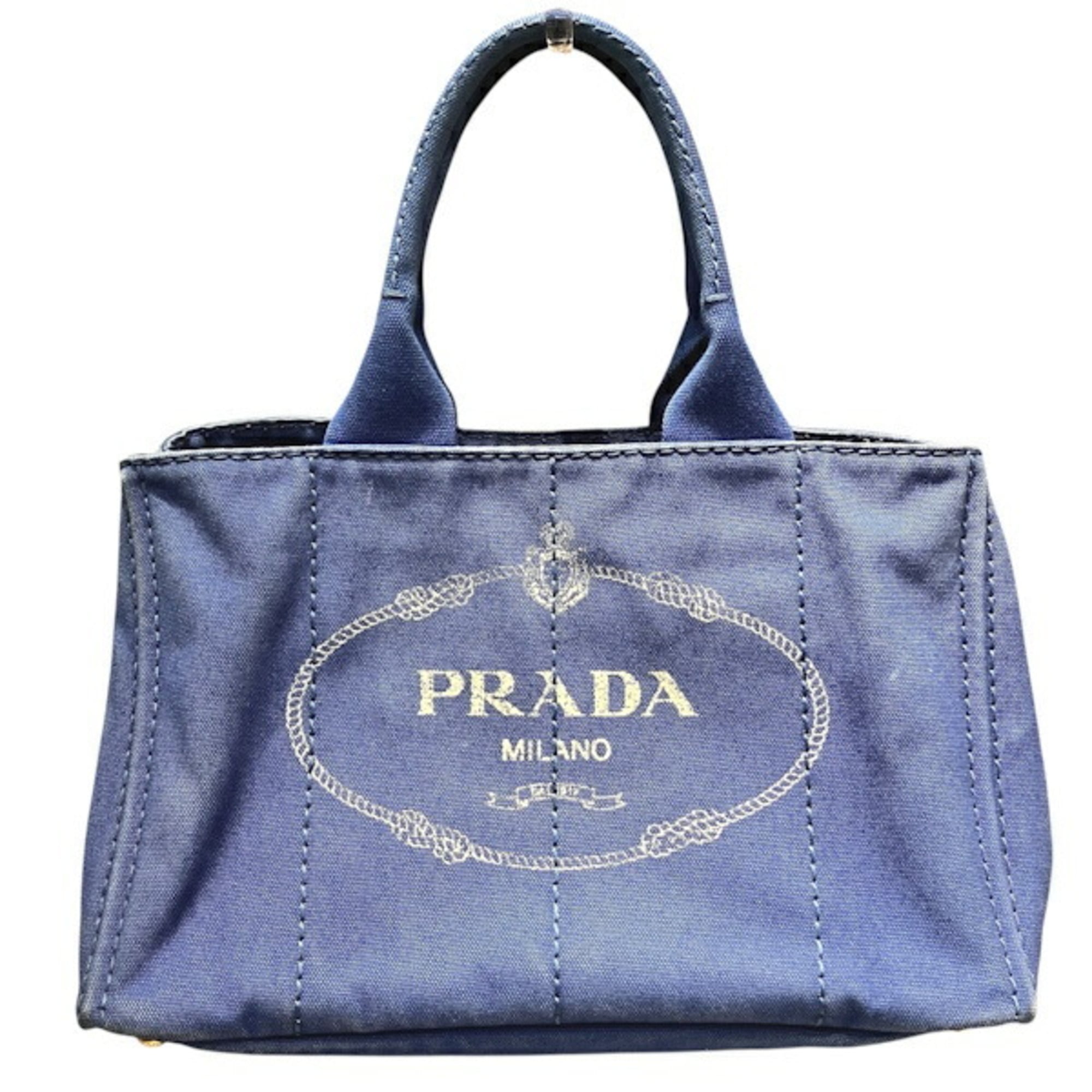 Prada Canapa Blue Canvas Handbag Tote Bag (Pre-Owned)