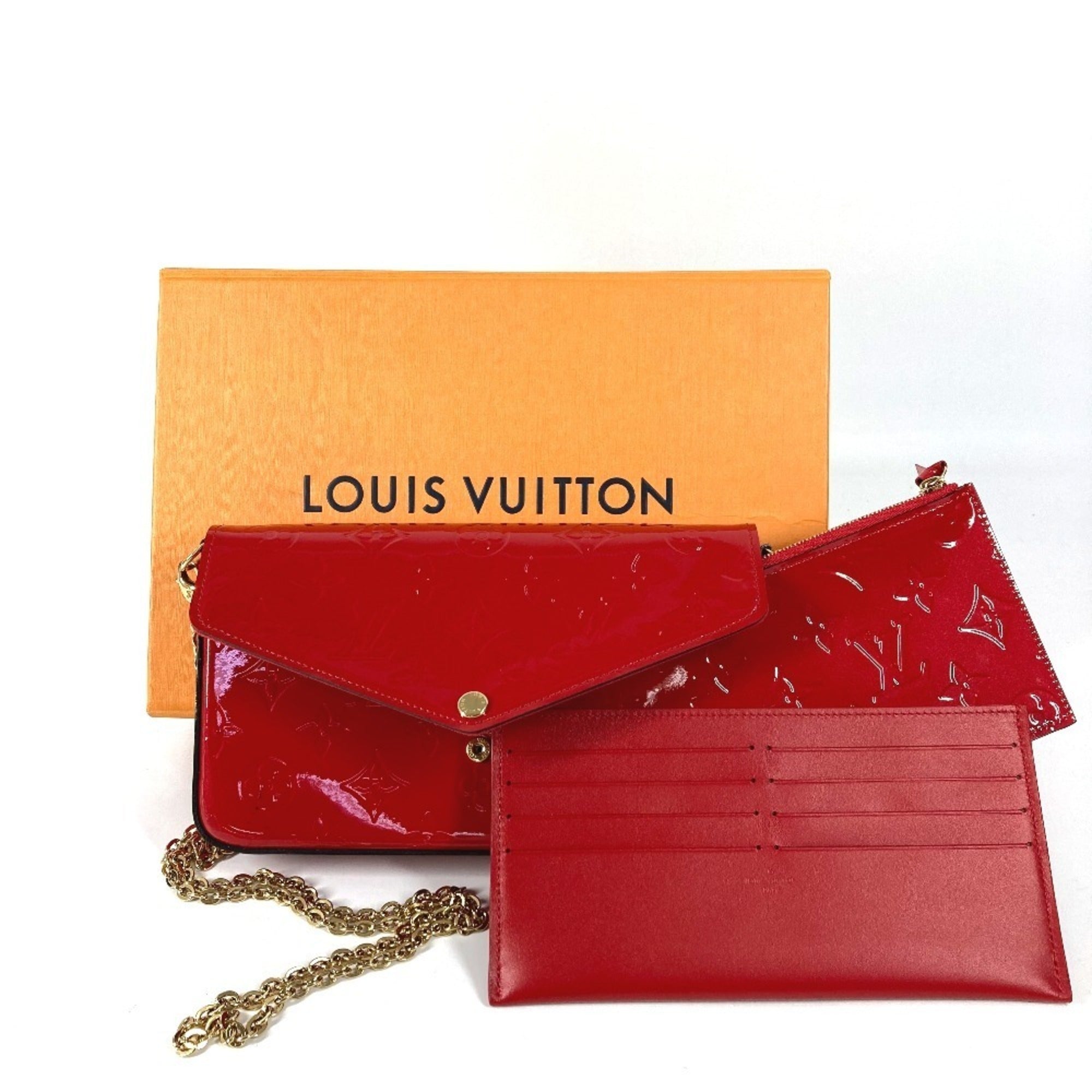 Louis Vuitton Red Color Monogram Vernis Canvas Clutch Bag Pochette Shoulder Bag (Pre-Owned)