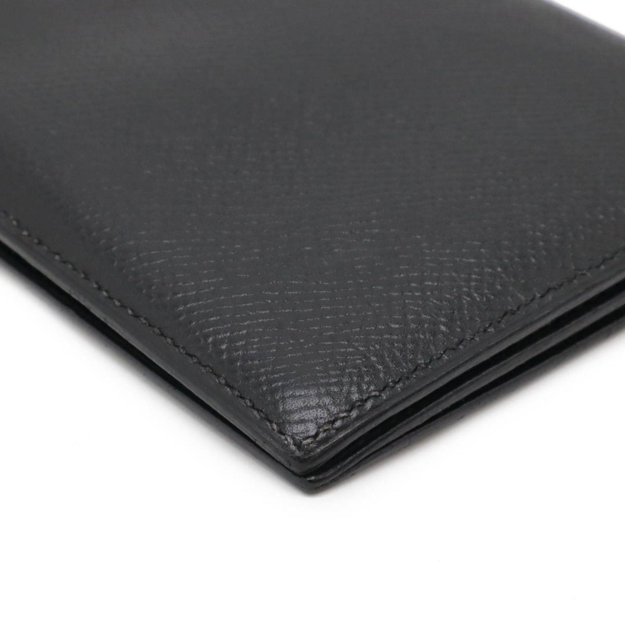 Hermes Osaka Black Courchevel Leather Long Wallet (Bi-Fold) (Pre-Owned)