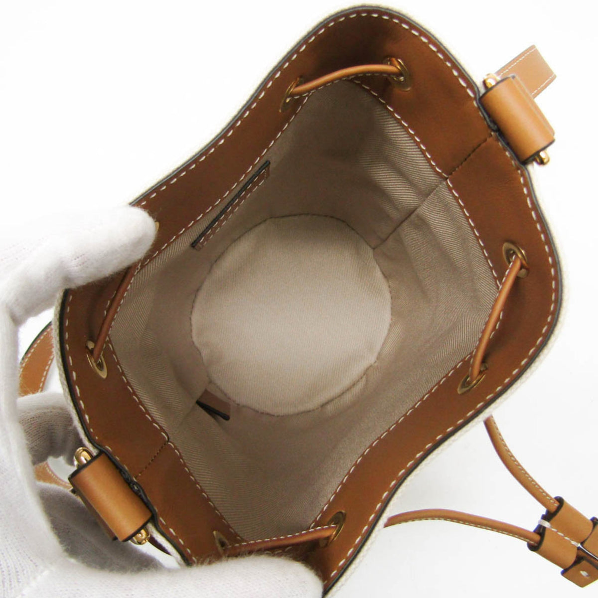 Burberry Brown Light Beige Cotton Canvas Leather Shoulder Bag (Pre-Owned)
