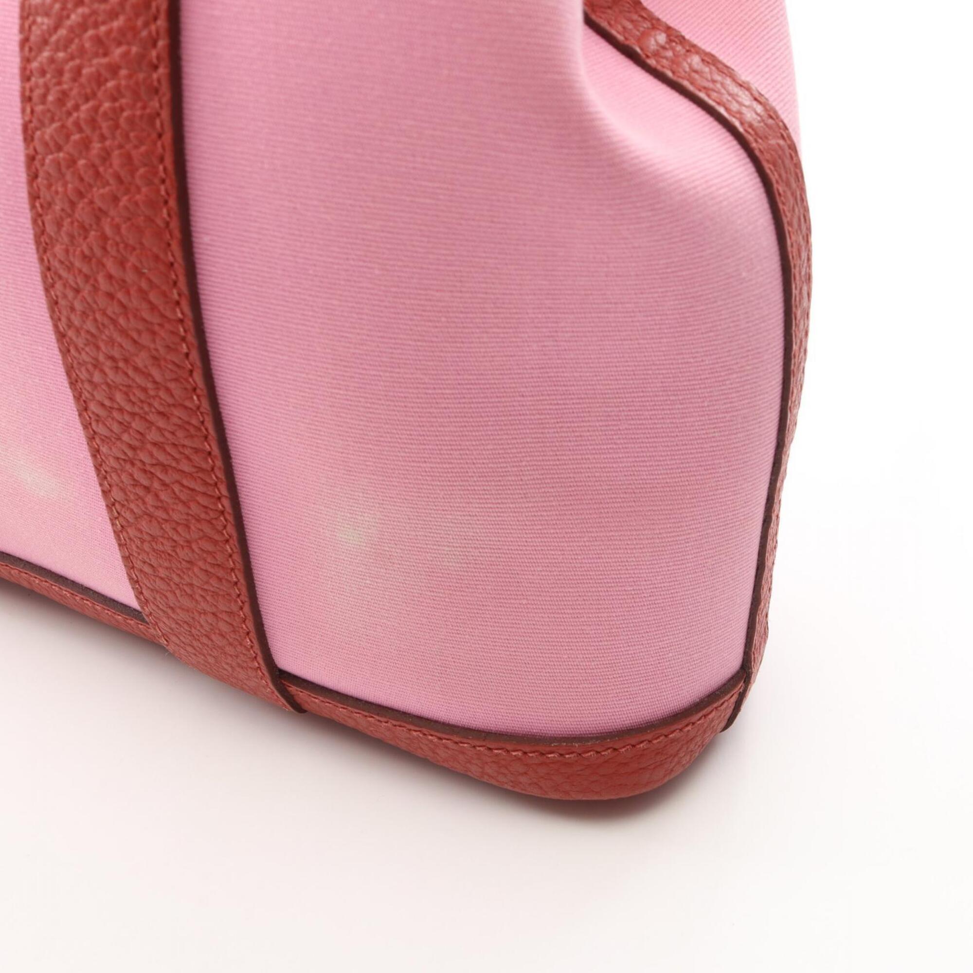 Hermes Bordeaux Pink Toile Officier Country Leather Handbag Tote Bag (Pre-Owned)
